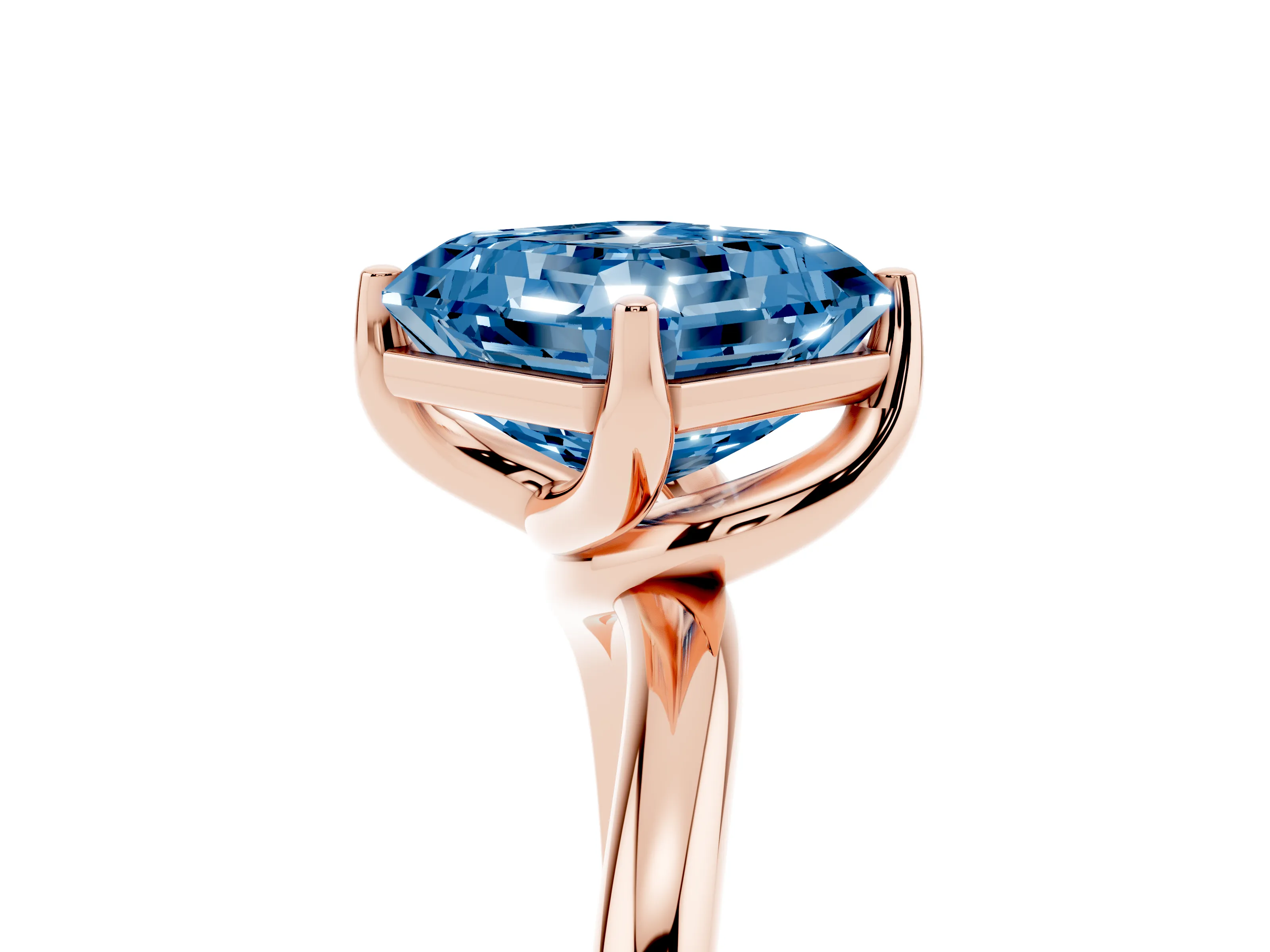 Fancy Blue Asscher Cut Diamond Solitaire Engagement Ring Set in Rose gold with Classic Plain Band