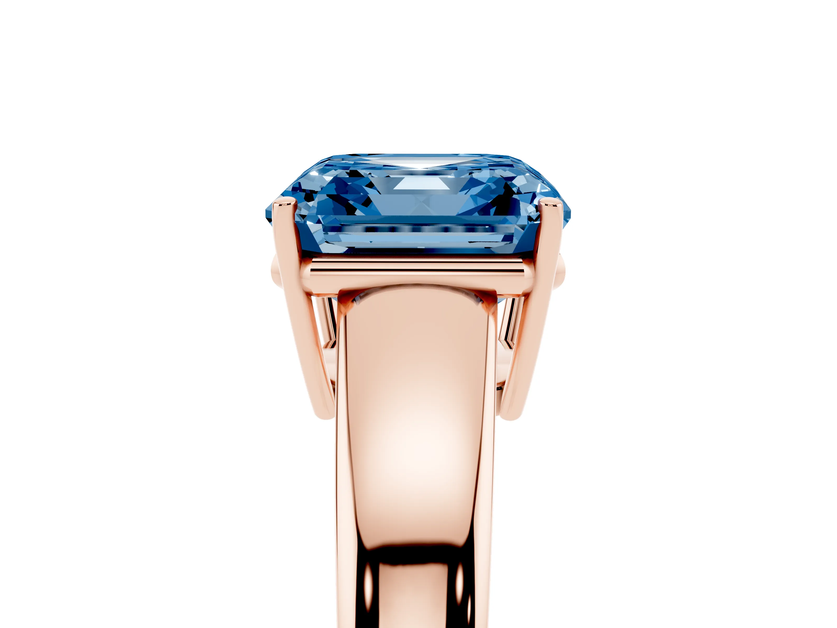 Fancy Blue Asscher Cut Diamond Solitaire Ring Set in Rose gold with Tapered Band and Prong Setting