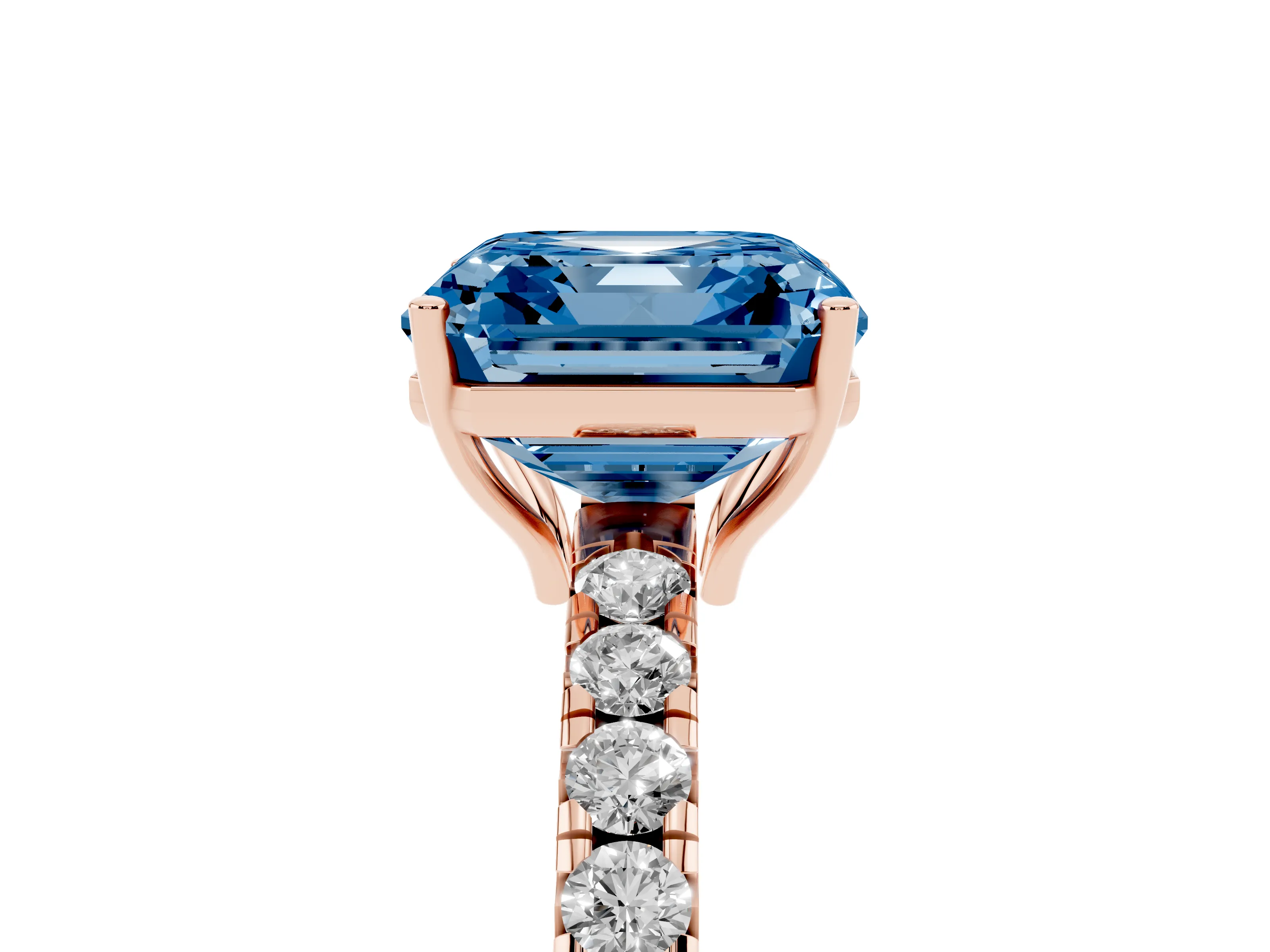 Fancy Blue Asscher Cut Diamond Pavé Solitaire Engagement Ring Set in Rose gold with Prong Setting