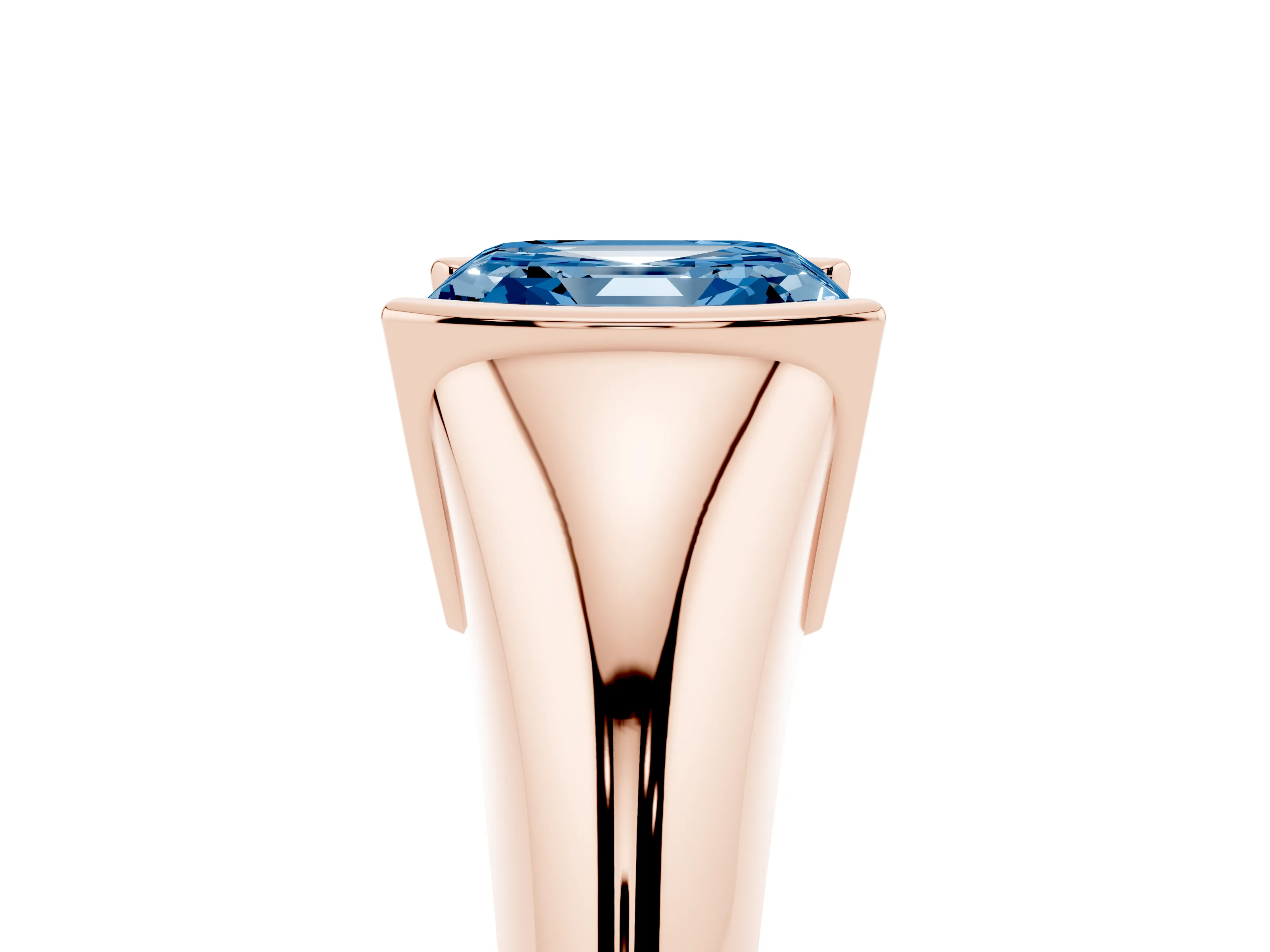 Fancy Blue Asscher Cut Diamond Solitaire Tension Set Ring Set in Rose gold