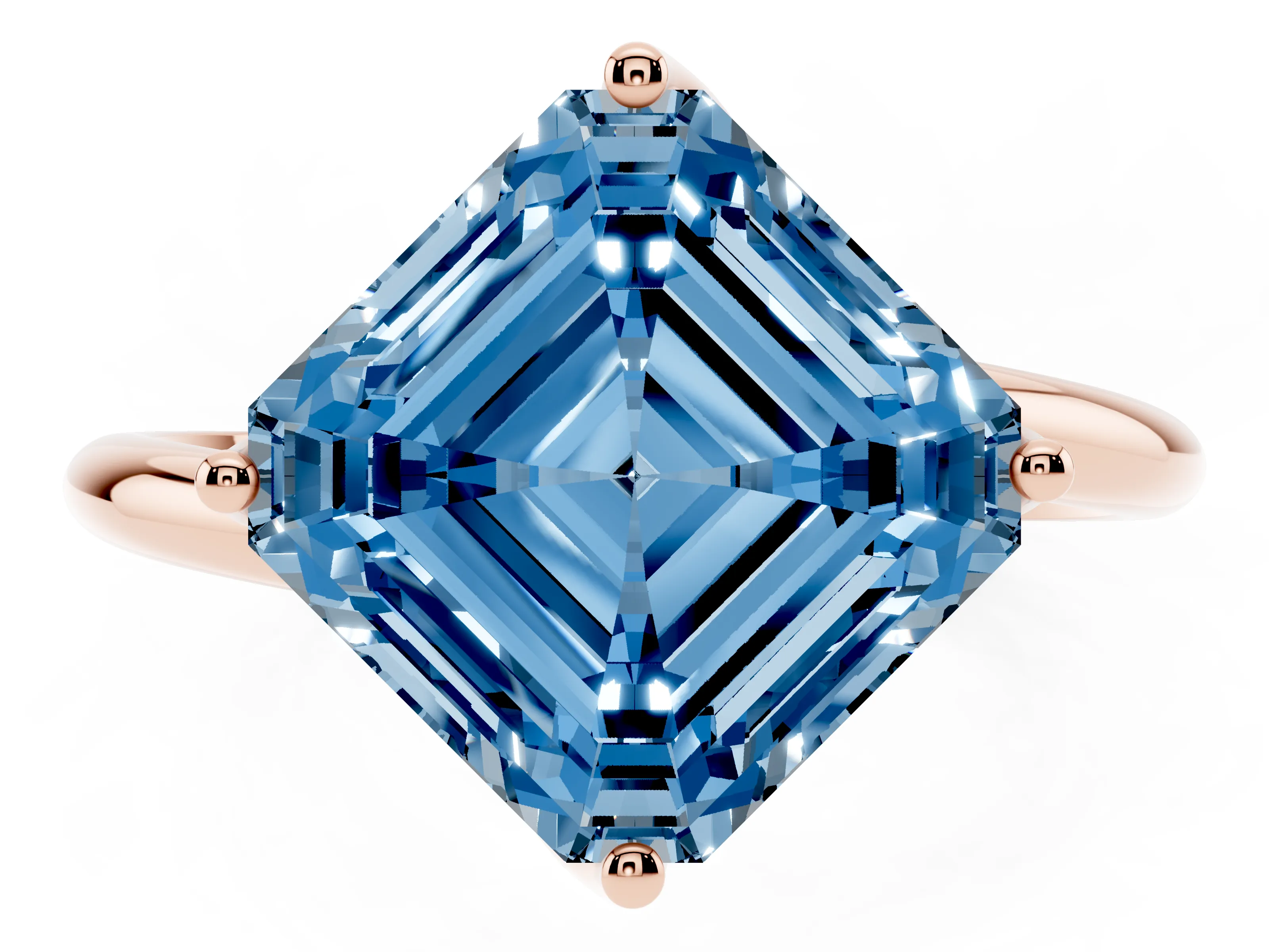 Fancy Blue Asscher Cut Diamond Solitaire Engagement Ring Set in Rose gold with Classic Plain Band