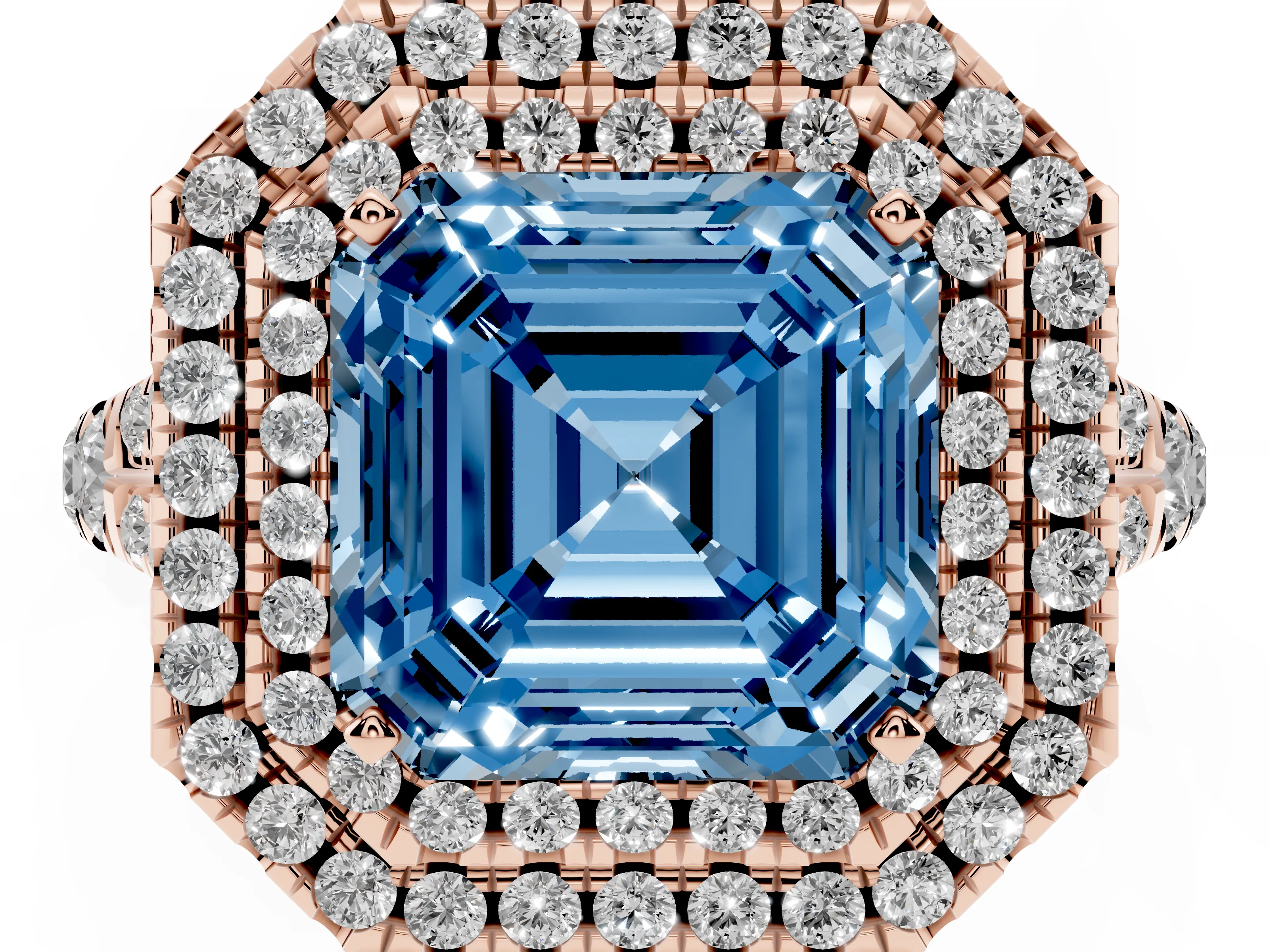 Asscher Cut Double Halo Engagement Ring Setting for a Fancy Blue Lab-Grown Diamond | Rose Gold
