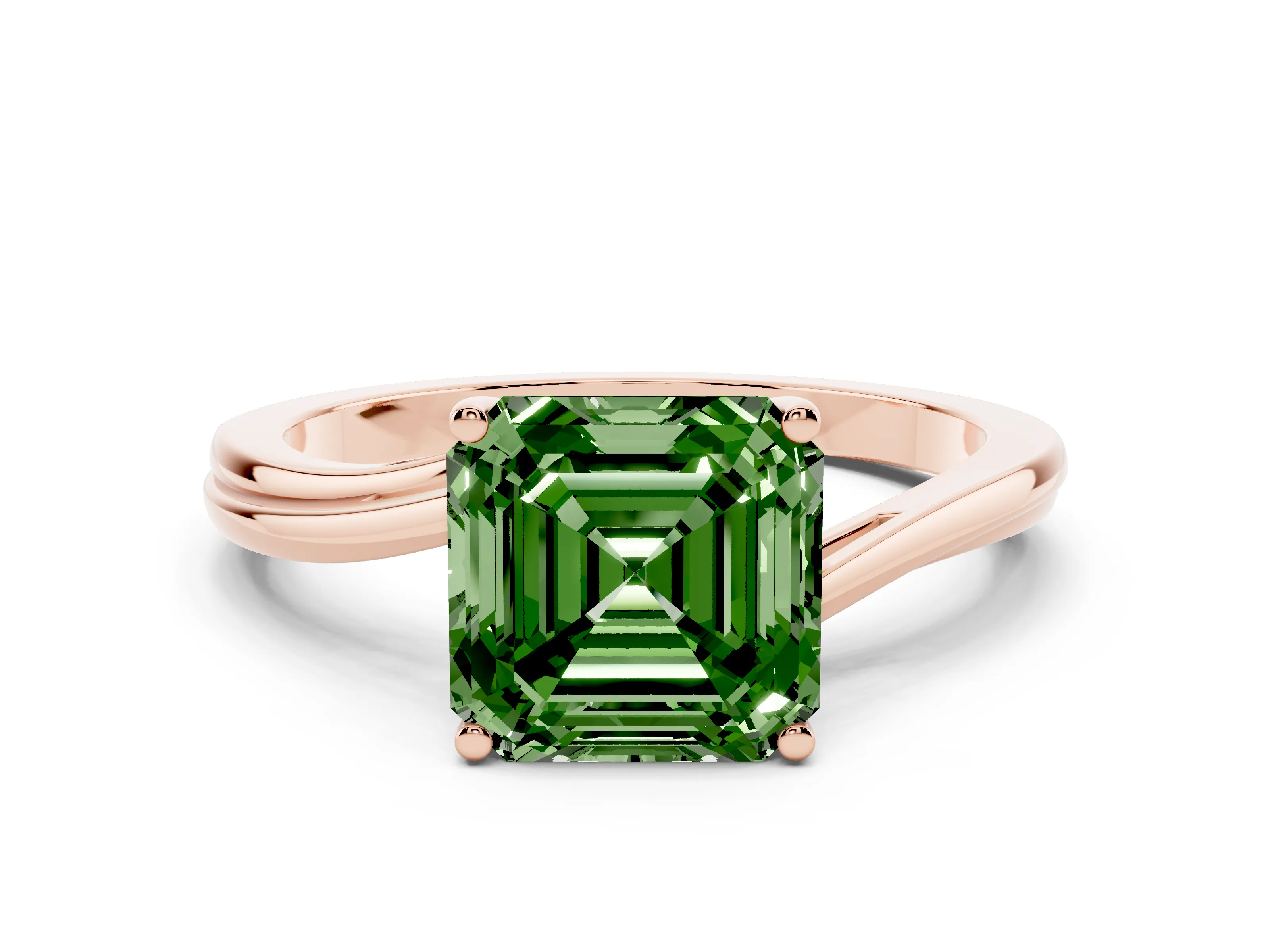 Fancy Green Asscher Cut Diamond Solitaire Twist Band Ring Set in Rose gold with Prong Setting