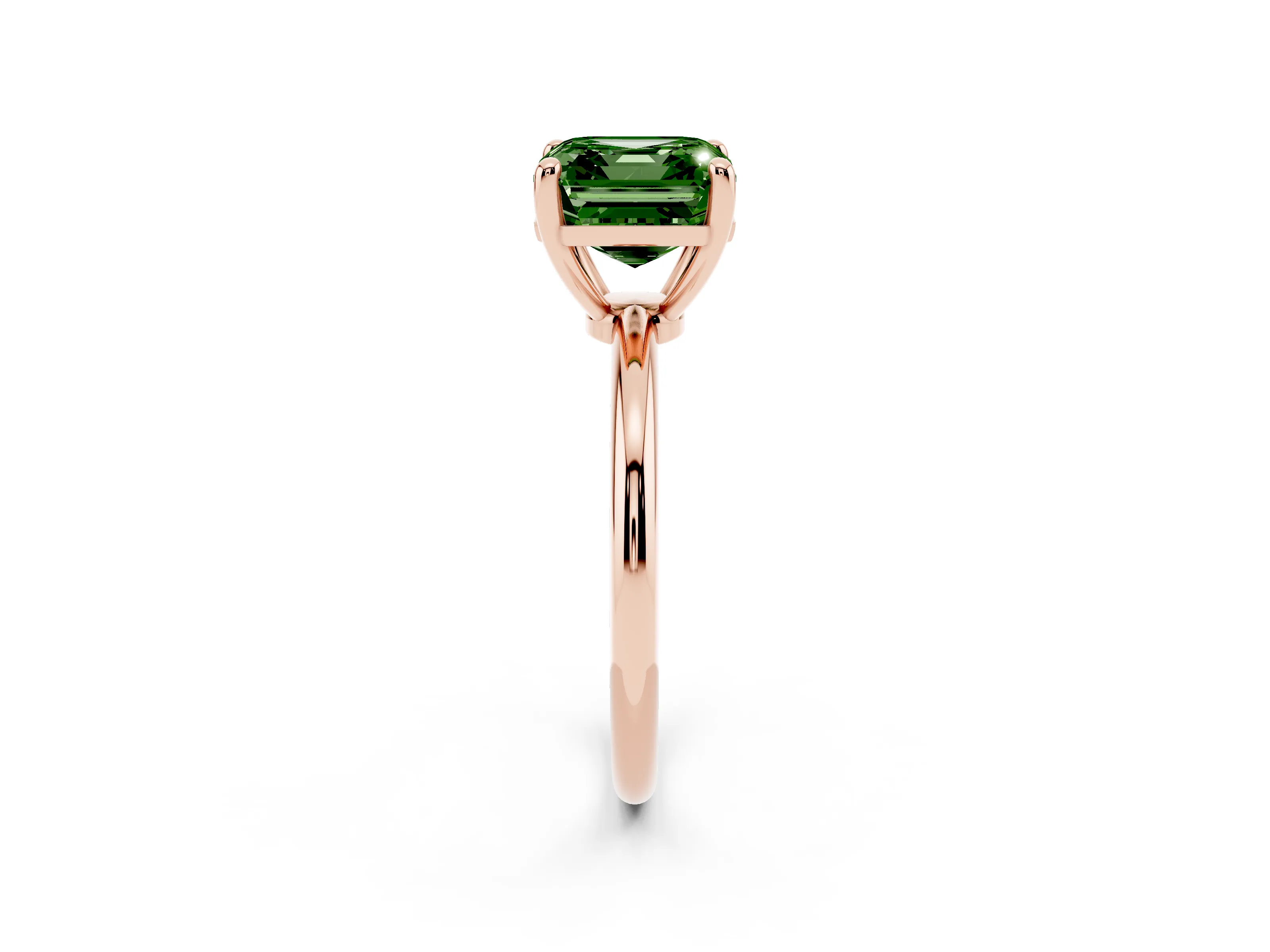 Fancy Green Asscher Cut Diamond Solitaire Ring Set in Rose gold with Secure Prong Setting on a Classic Band
