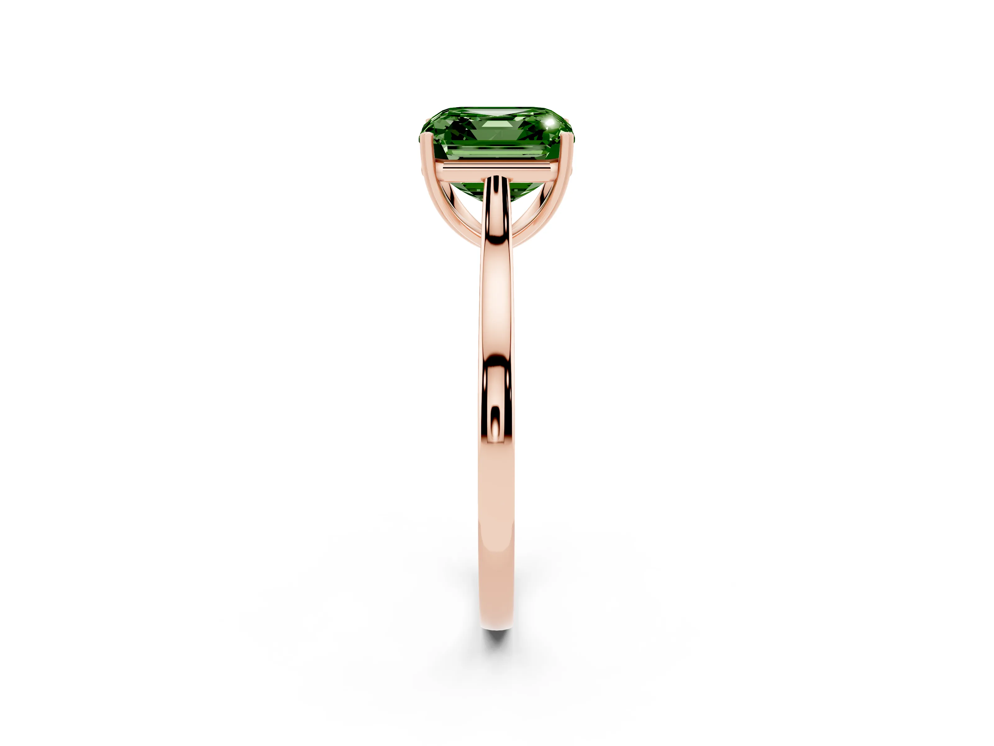 Fancy Green Asscher Cut Diamond Solitaire Heart Prong Engagement Ring Set in Rose gold with Tapered Band