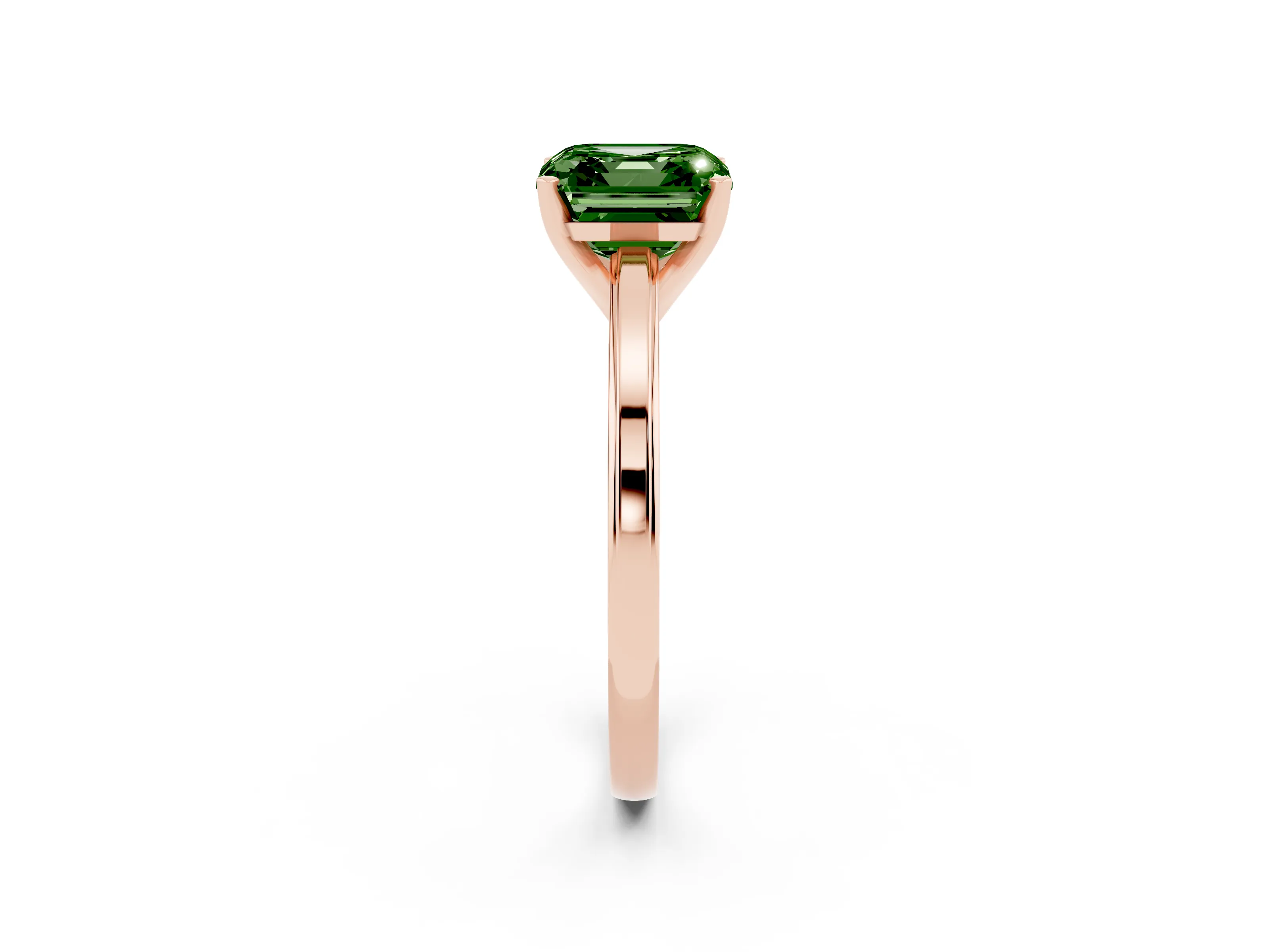 Fancy Green Asscher Cut Diamond Solitaire Ring Set in Rose gold with Prong Setting and Classic Band