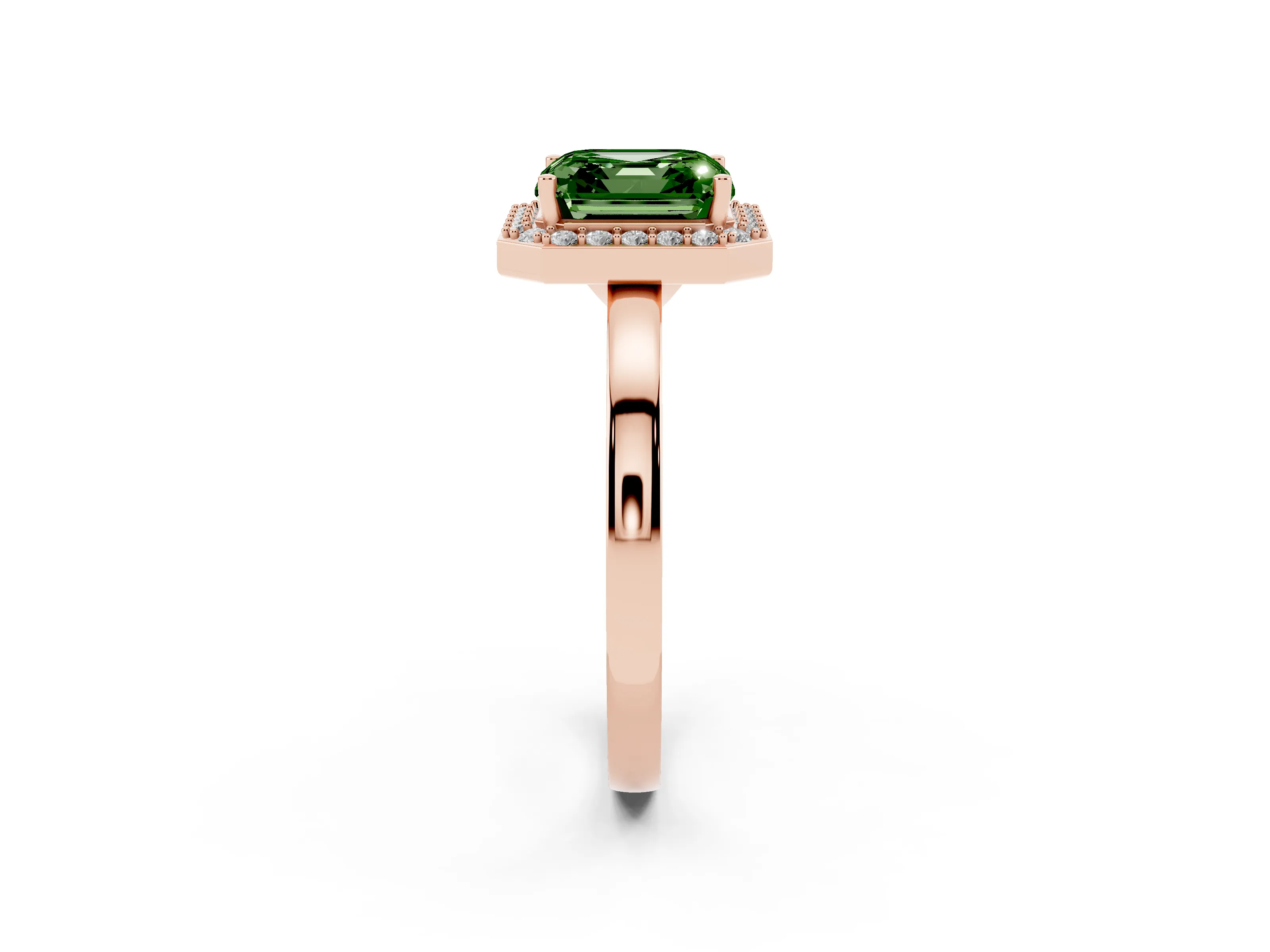 Fancy Green Asscher Cut Diamond Halo Ring Set in Rose gold with Solitaire Band and Prong Setting