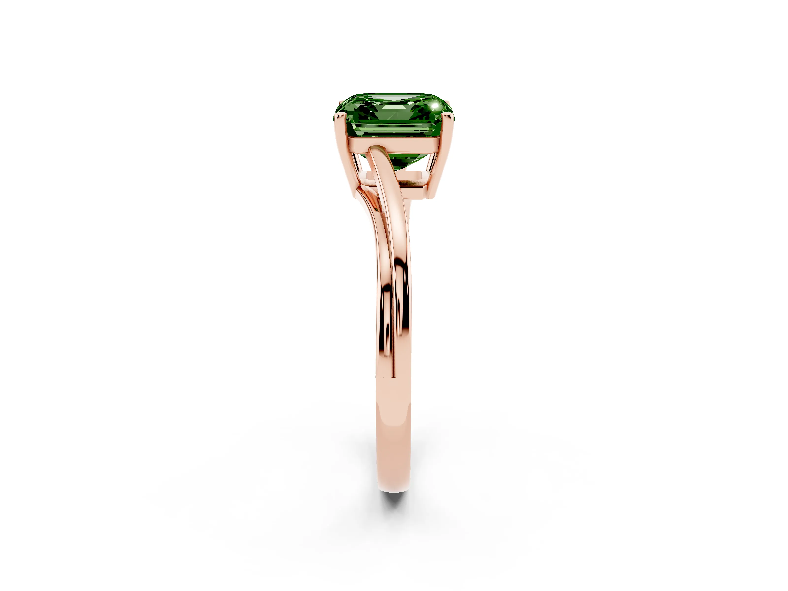 Fancy Green Asscher Cut Diamond Solitaire Twist Band Ring Set in Rose gold with Prong Setting