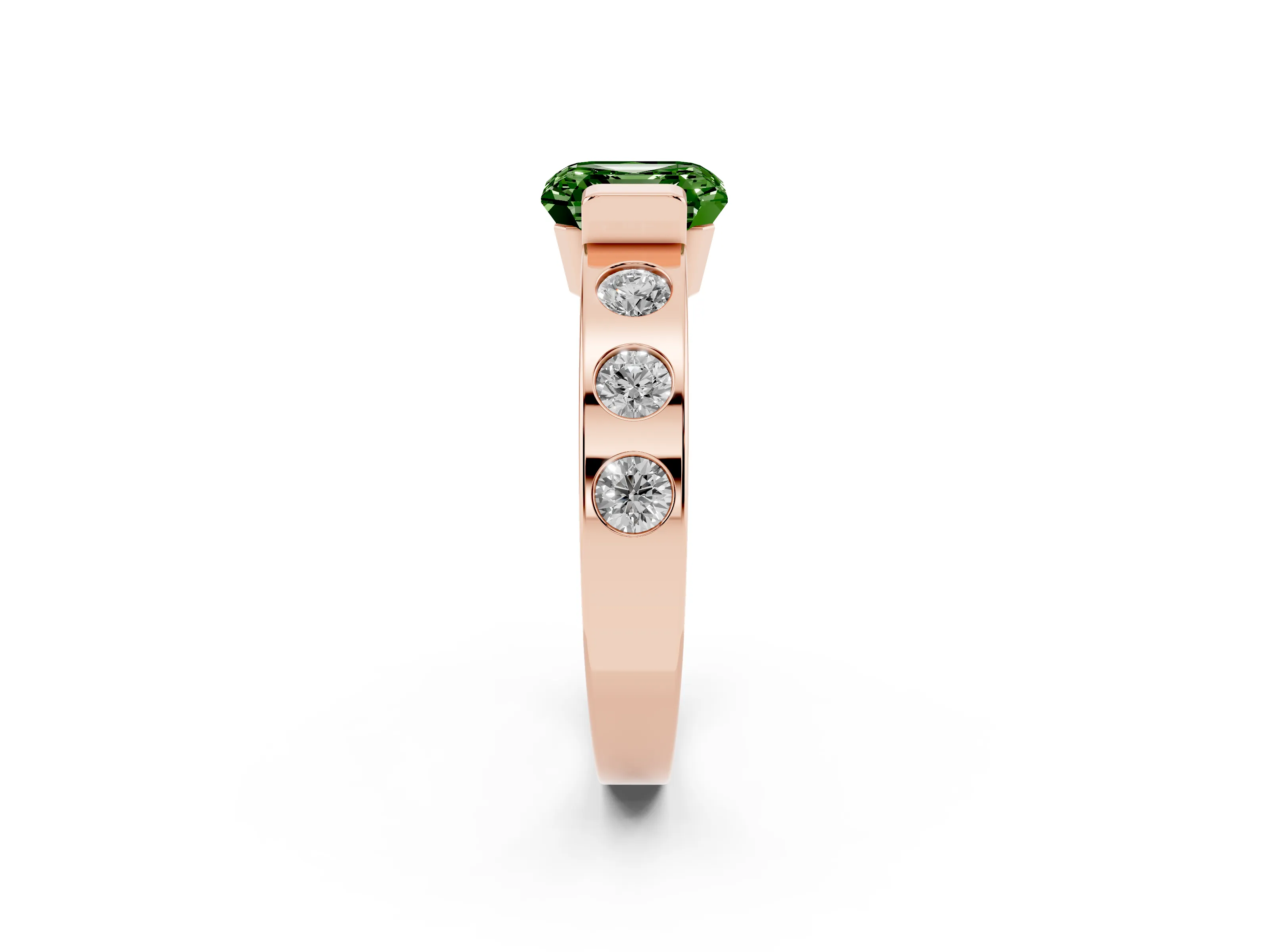 Fancy Green Asscher Cut Diamond Channel-Set Band Ring Set in Rose gold with Bezel Prong Setting
