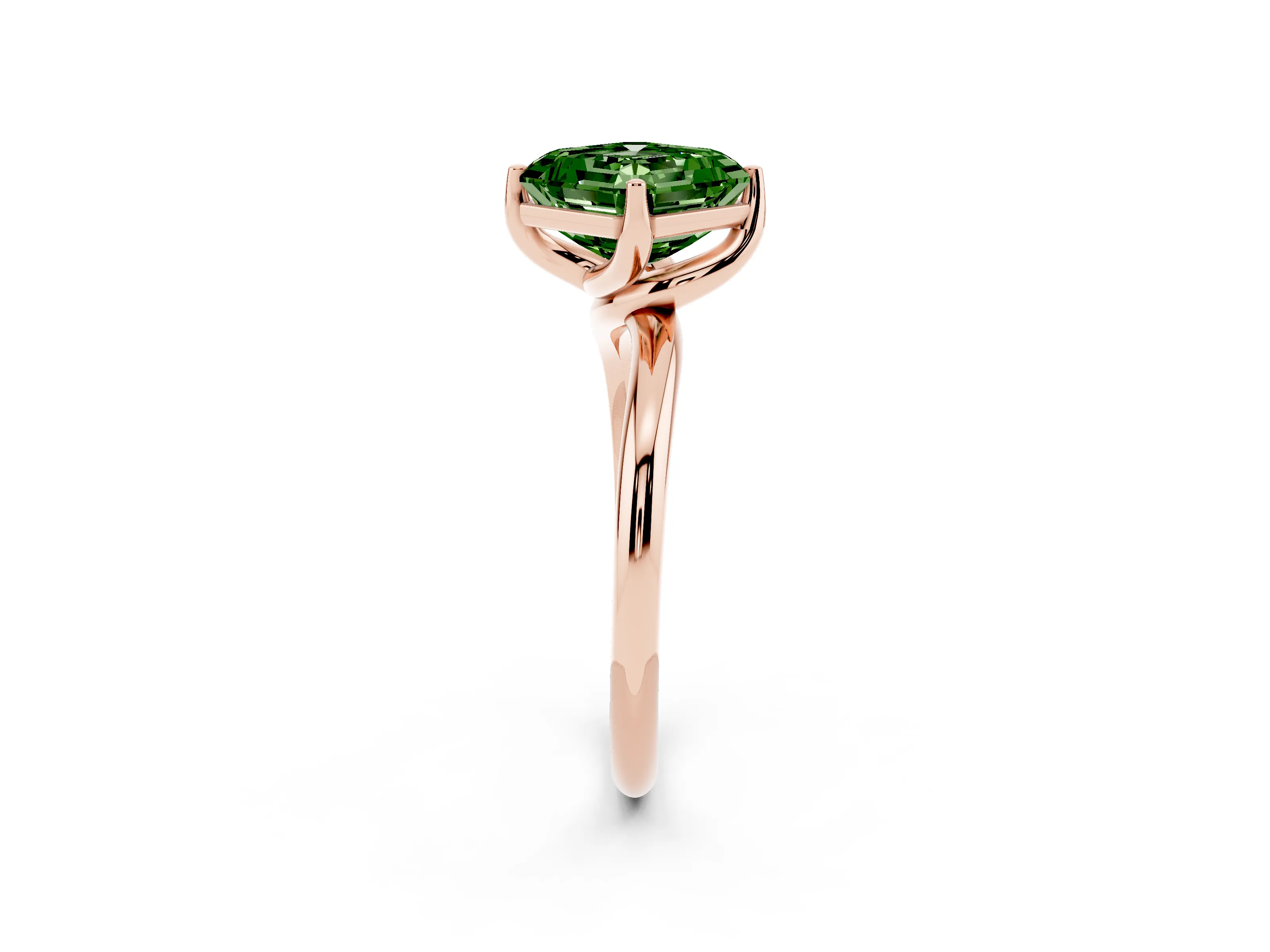 Fancy Green Asscher Cut Diamond Solitaire Engagement Ring Set in Rose gold with Classic Plain Band
