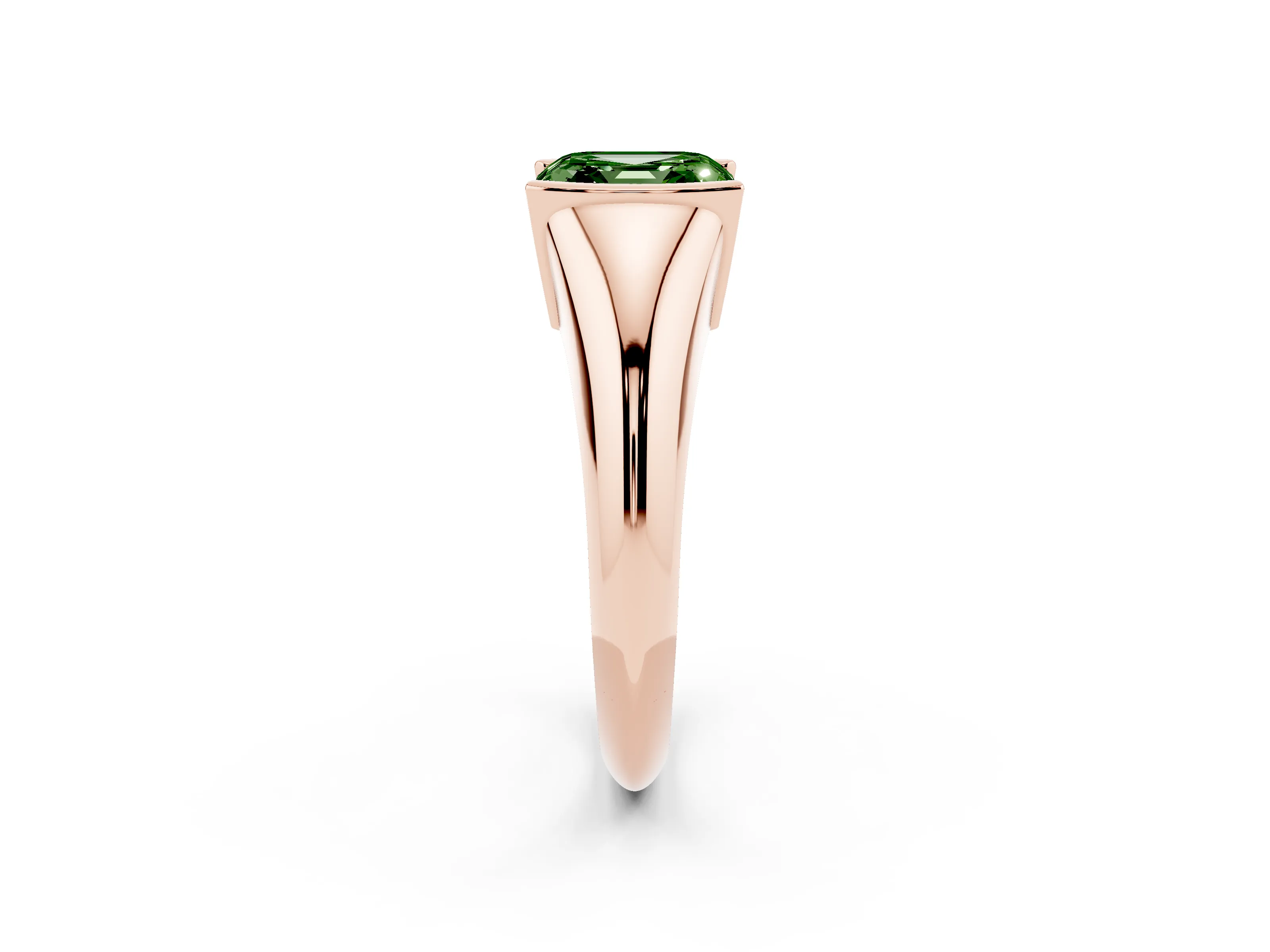 Fancy Green Asscher Cut Diamond Solitaire Tension Set Ring Set in Rose gold