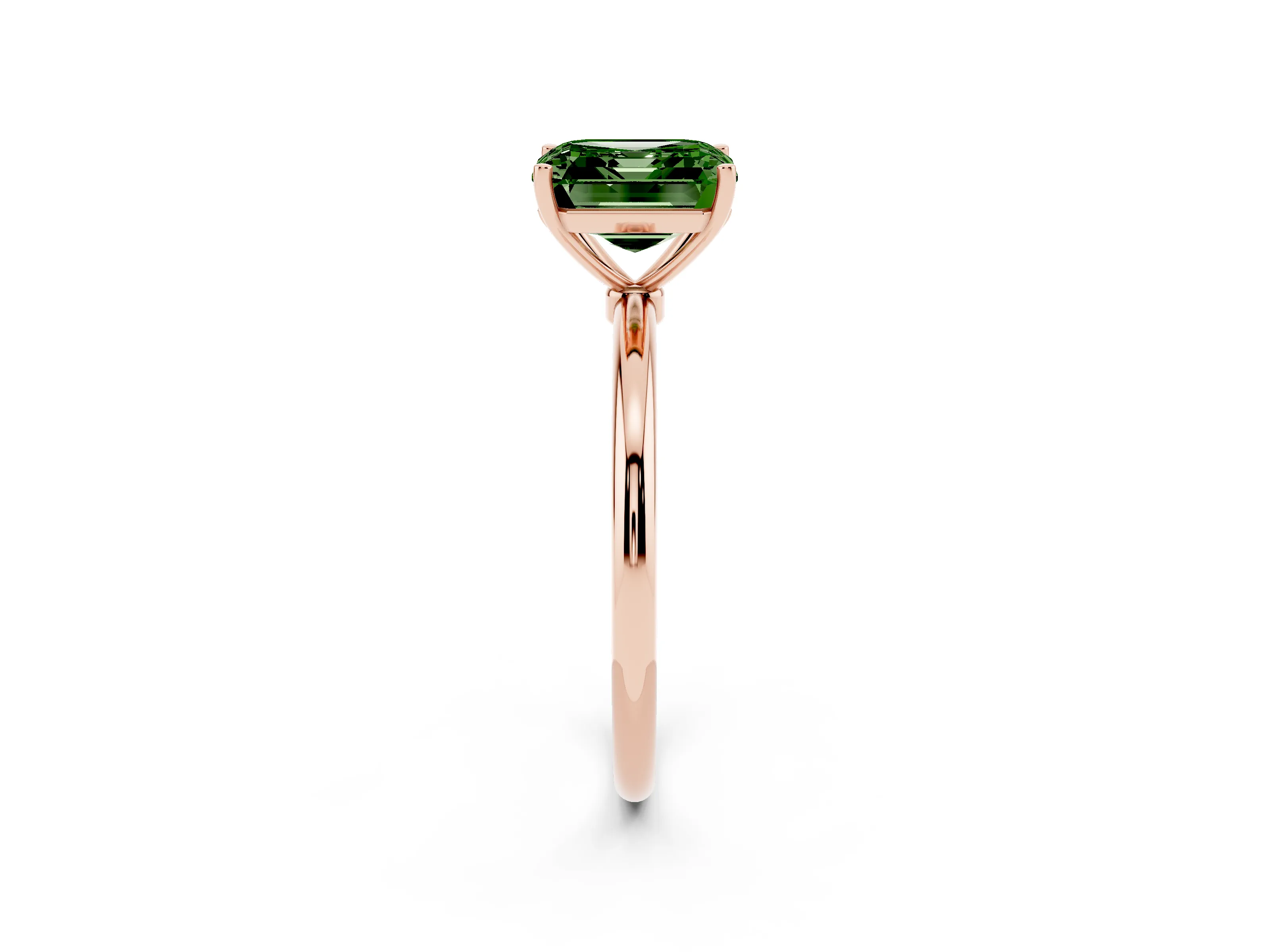 Fancy Green Asscher Cut Diamond Solitaire Engagement Ring Set in Rose gold with Thin Band and Prong Setting
