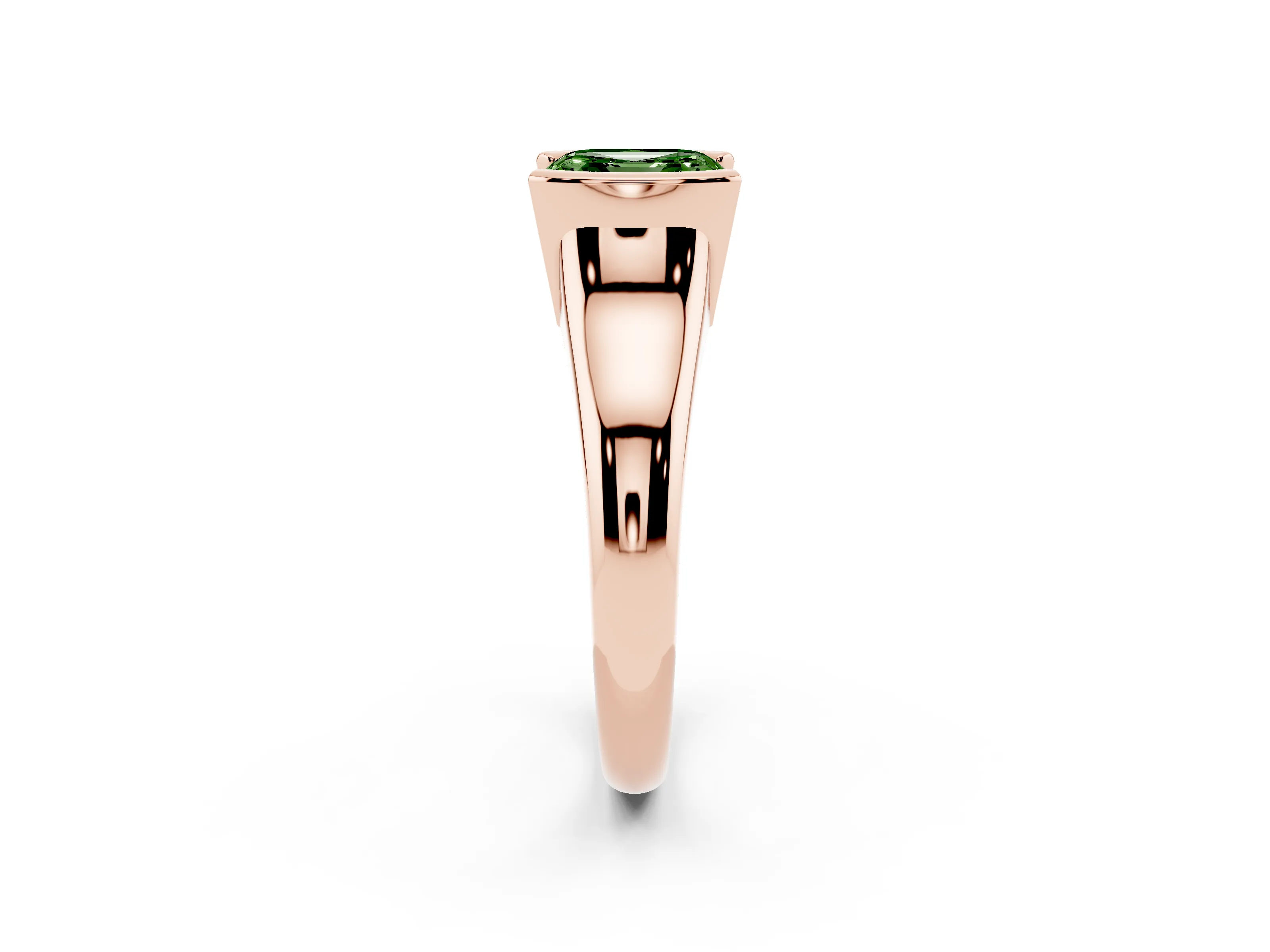 Fancy Green Asscher Cut Diamond Solitaire Tension Set Ring Set in Rose gold with Split Shank Band