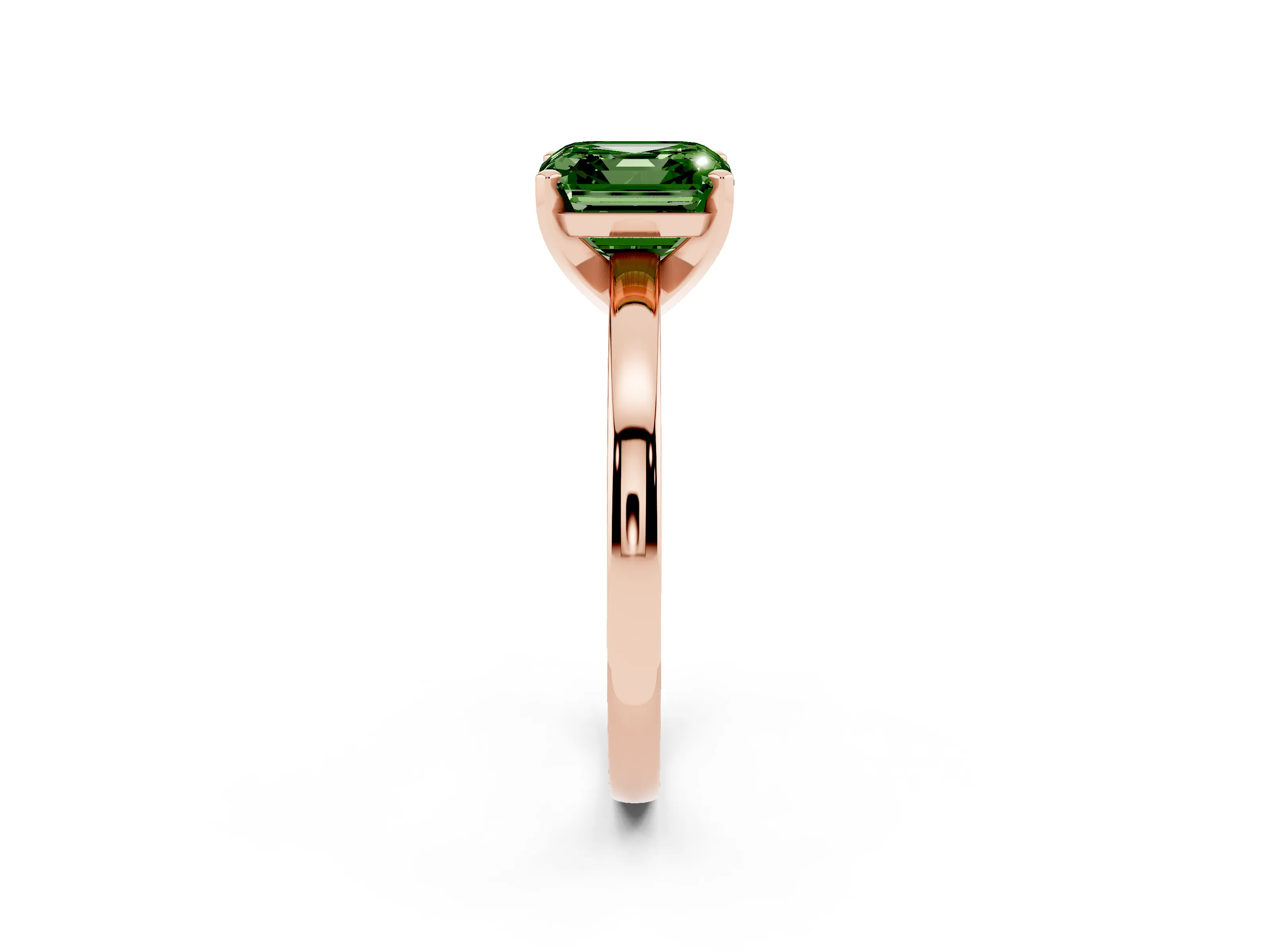 Fancy Green Asscher Cut Diamond Solitaire Engagement Ring Set in Rose gold with Prong Setting on a Classic Band