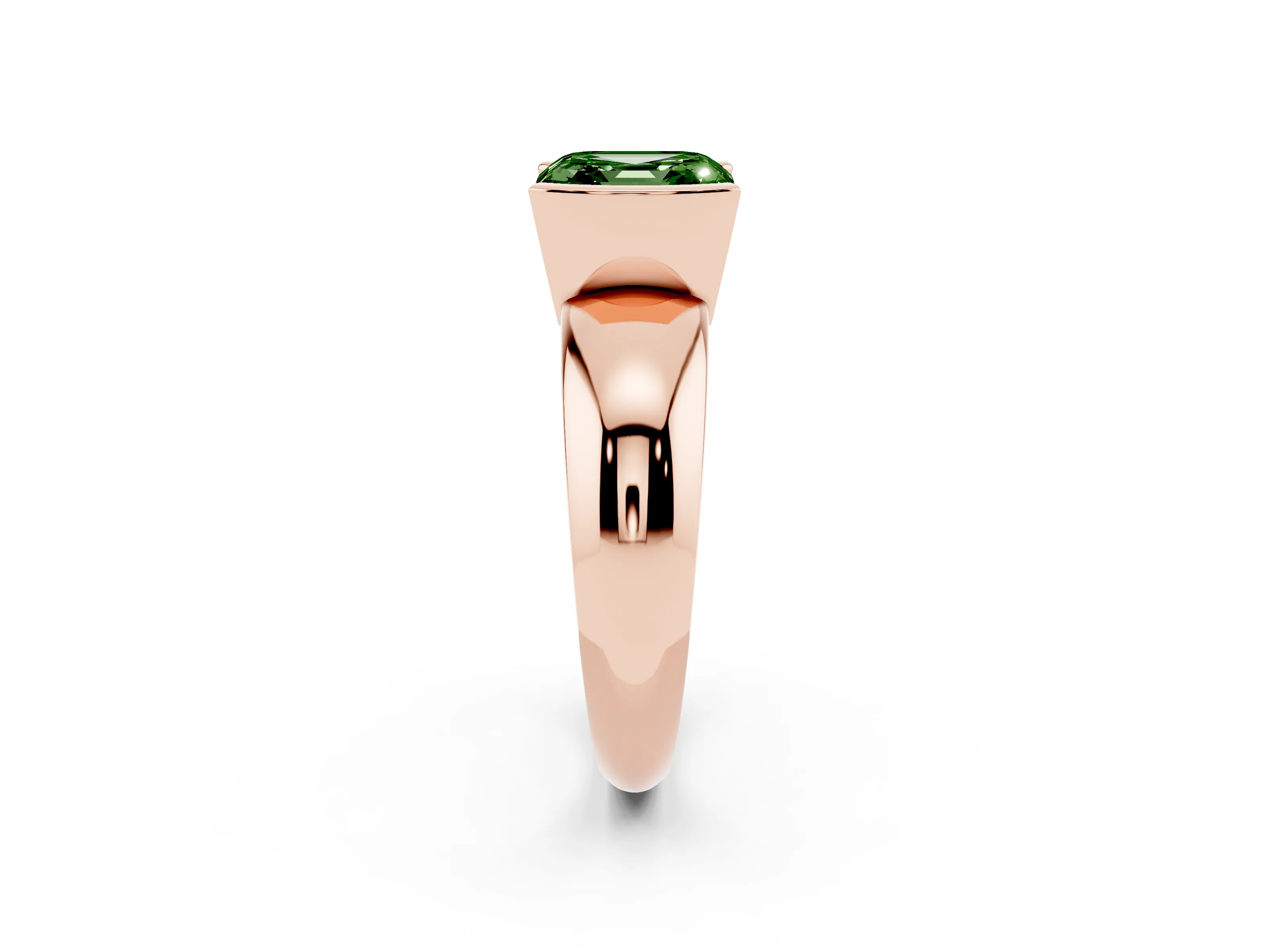 Fancy Green Asscher Cut Diamond Solitaire Tension Set Ring Set in Rose gold with Wide Band