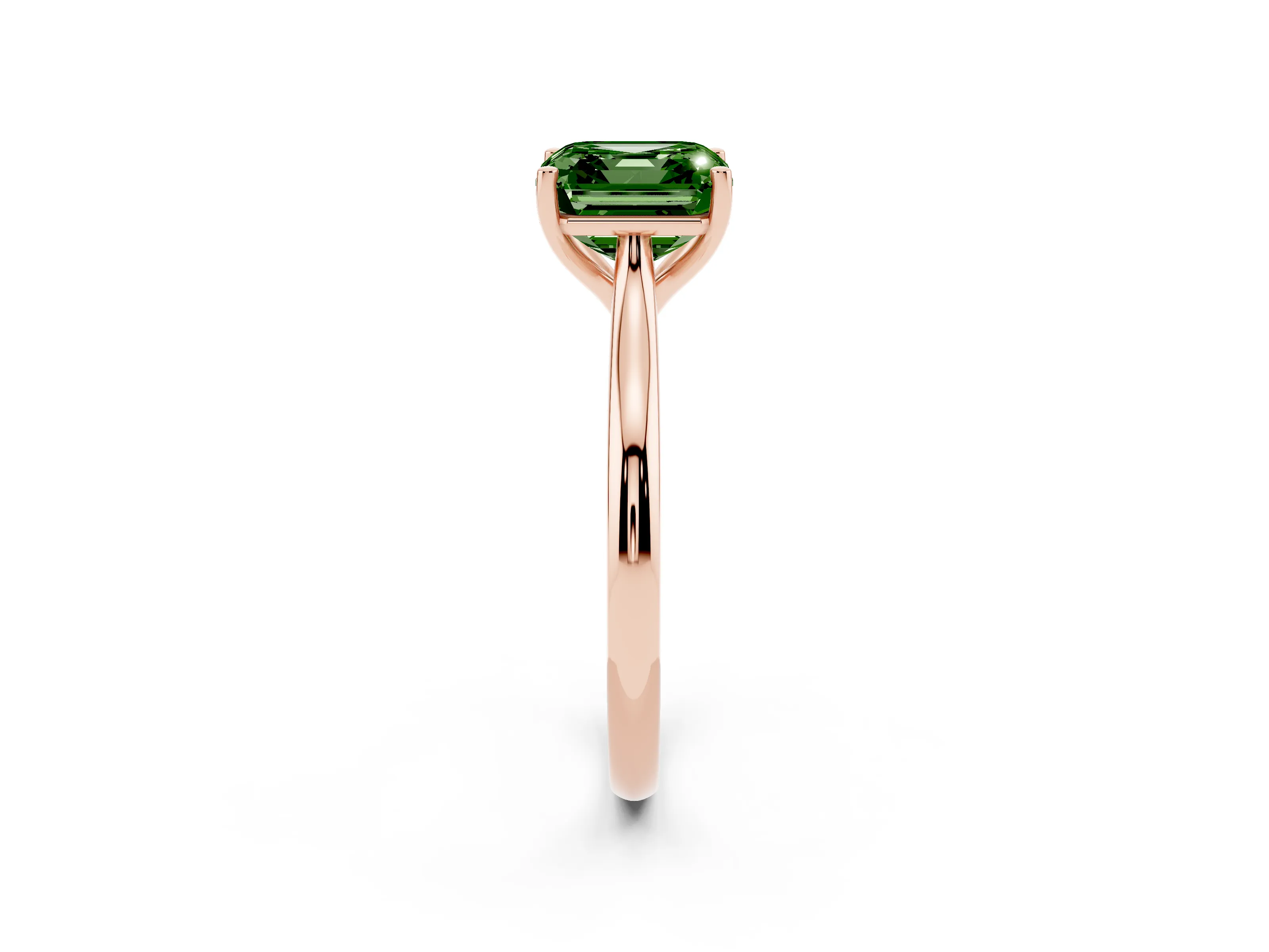 Fancy Green Asscher Cut Diamond Solitaire Ring Set in Rose gold with Cathedral Band and Prong Setting
