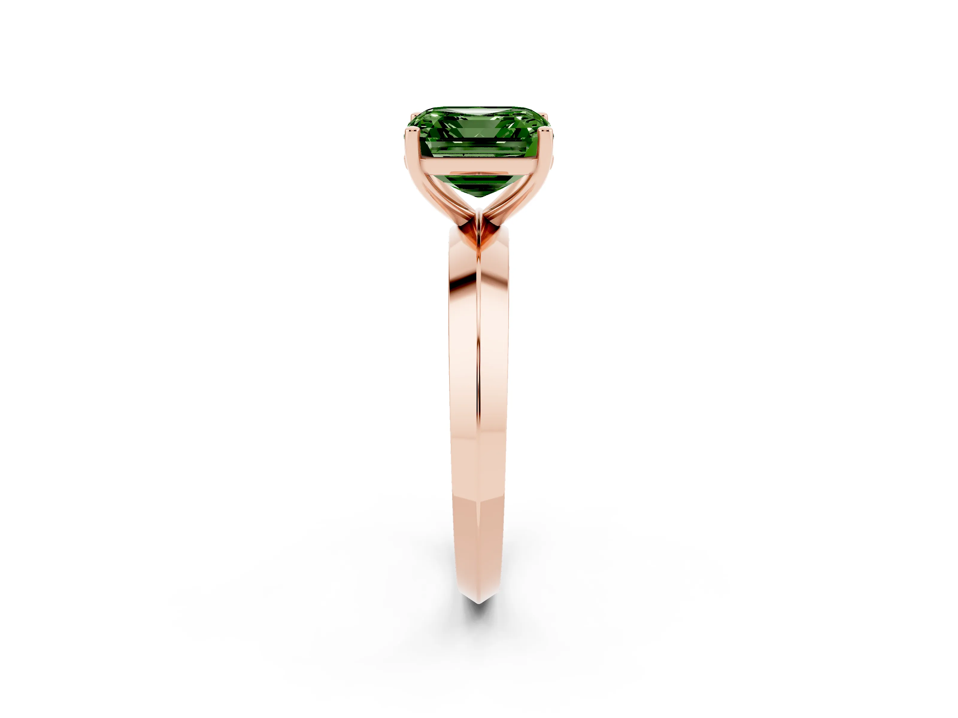 Fancy Green Asscher Cut Diamond Solitaire Engagement Ring Set in Rose gold with Flat Band and Prong Setting