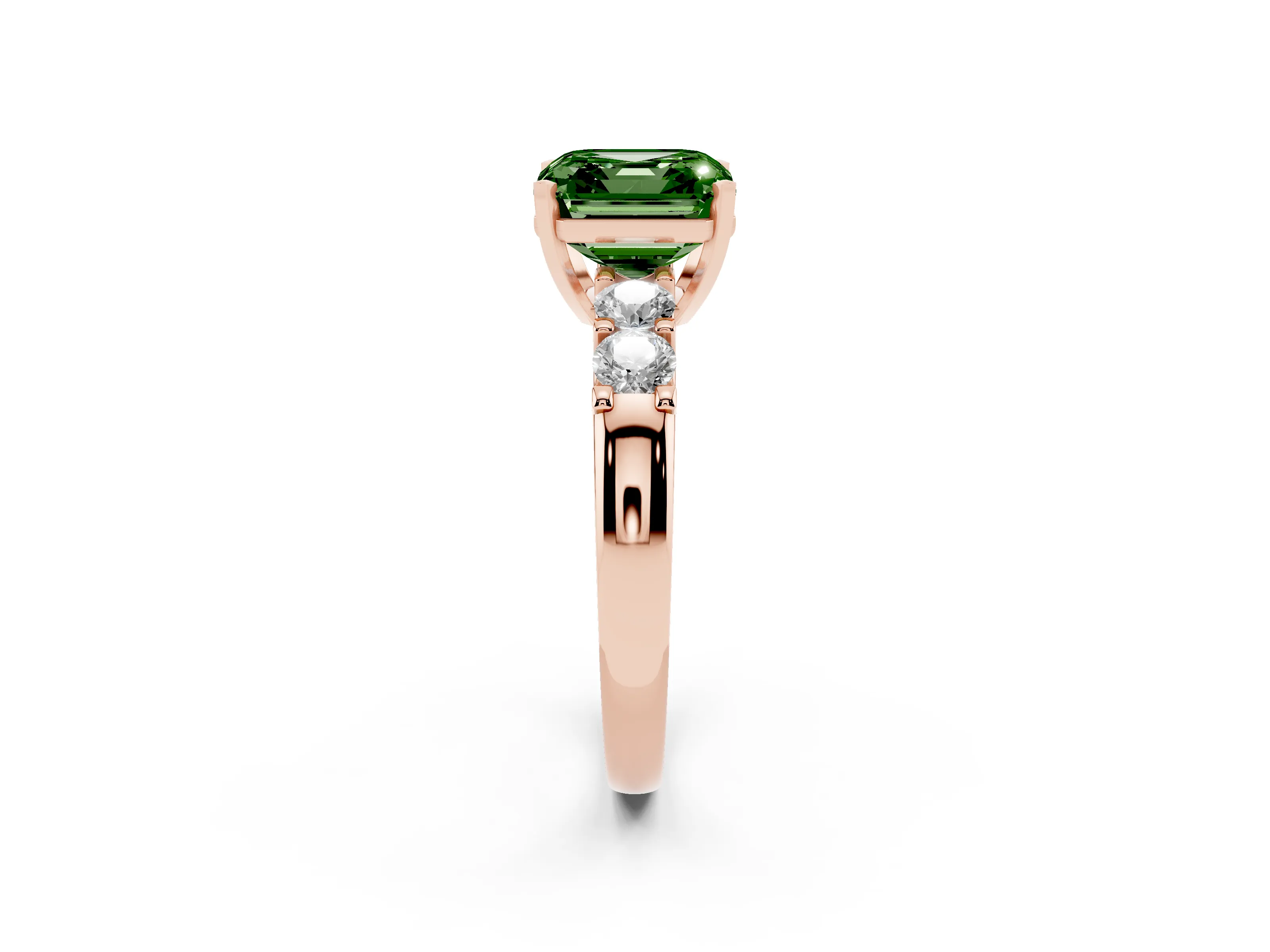 Fancy Green Asscher Cut Diamond Five-Stone Prong Set Engagement Ring Set in Rose gold with Channel Band