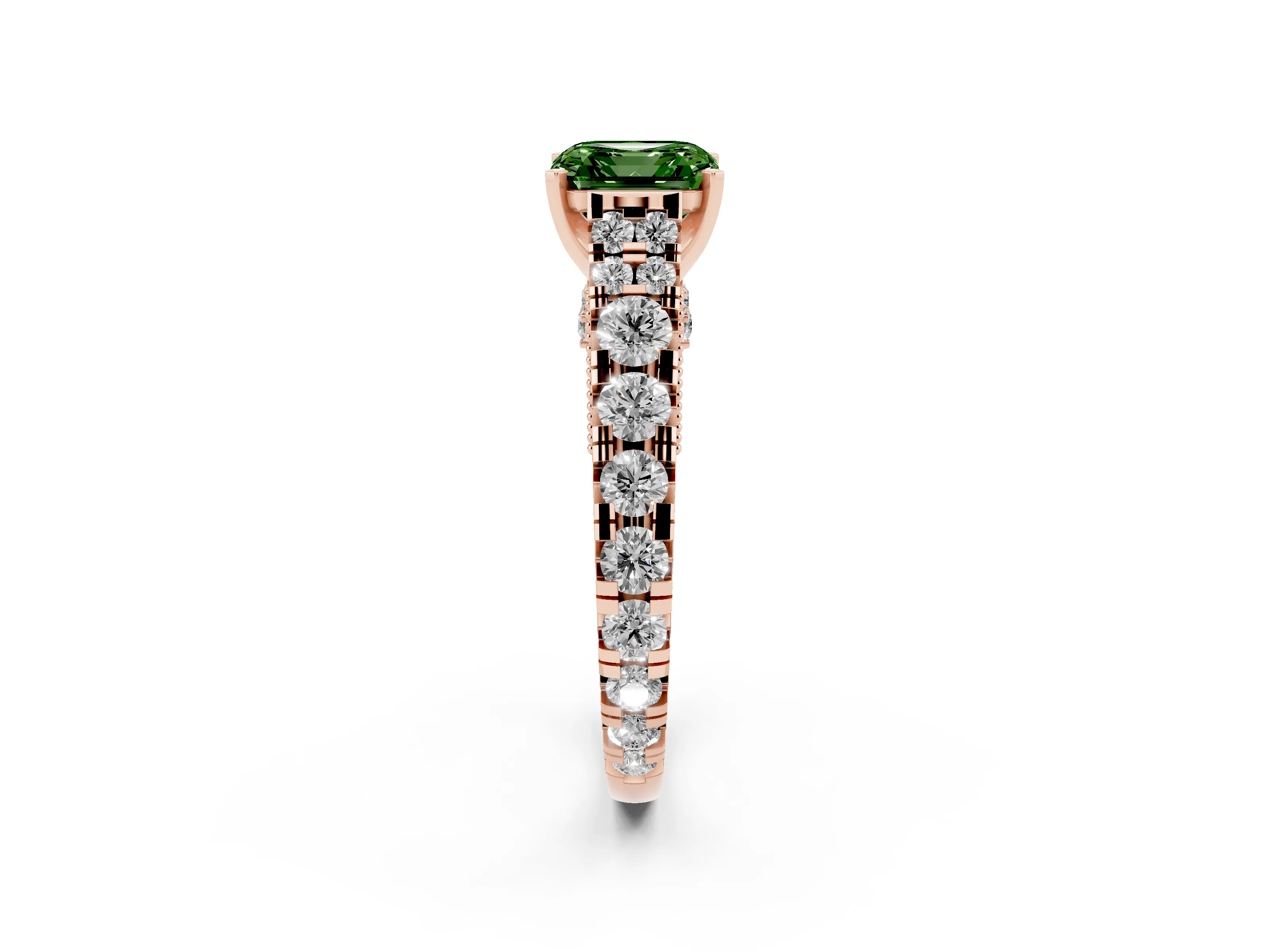 Fancy Green Asscher Cut Diamond Classic Solitaire Ring Set in Rose gold with Pavé Band and Prong Setting