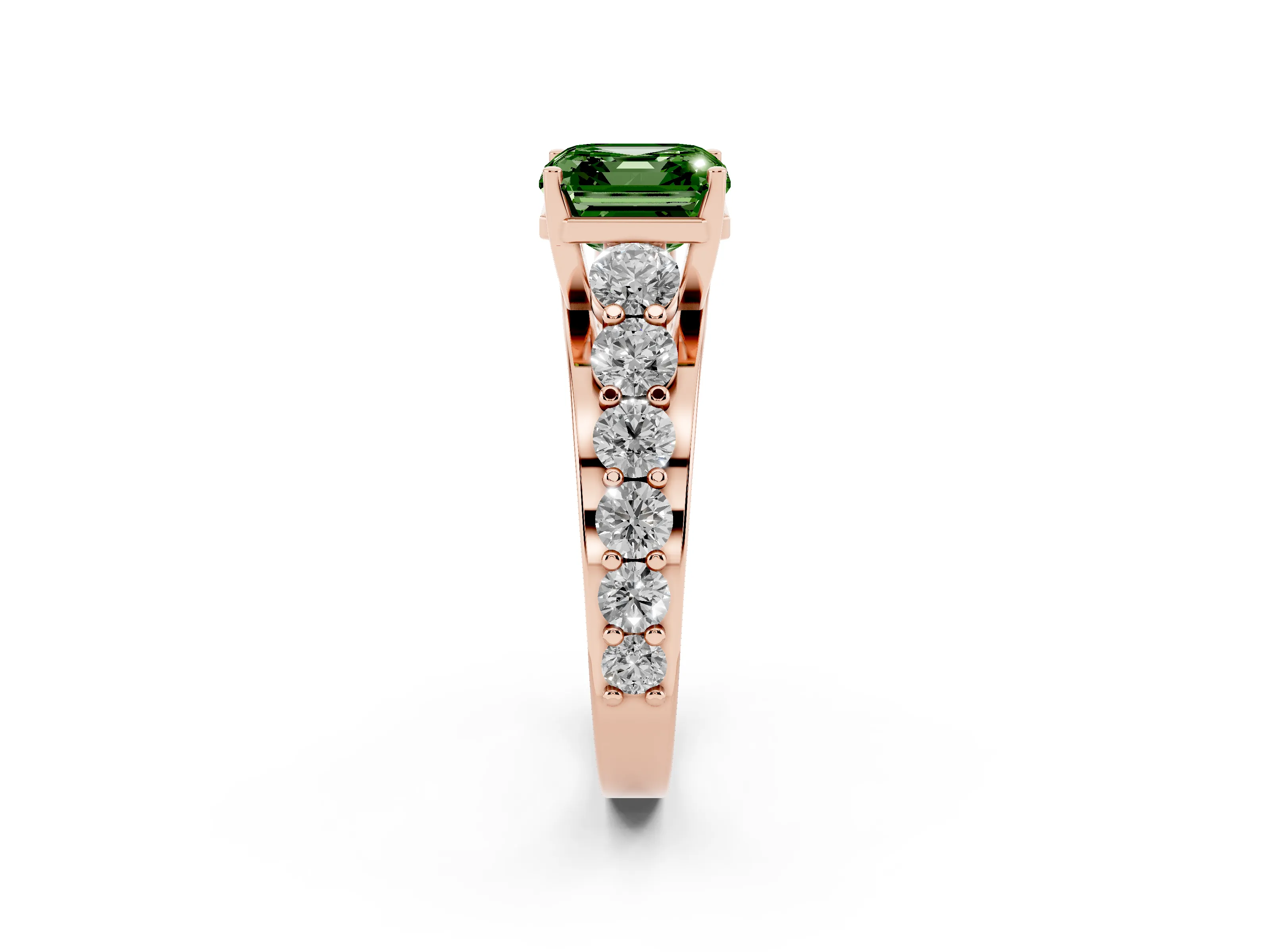 Fancy Green Asscher Cut Diamond Pavé Engagement Ring Set in Rose gold with Prong Setting