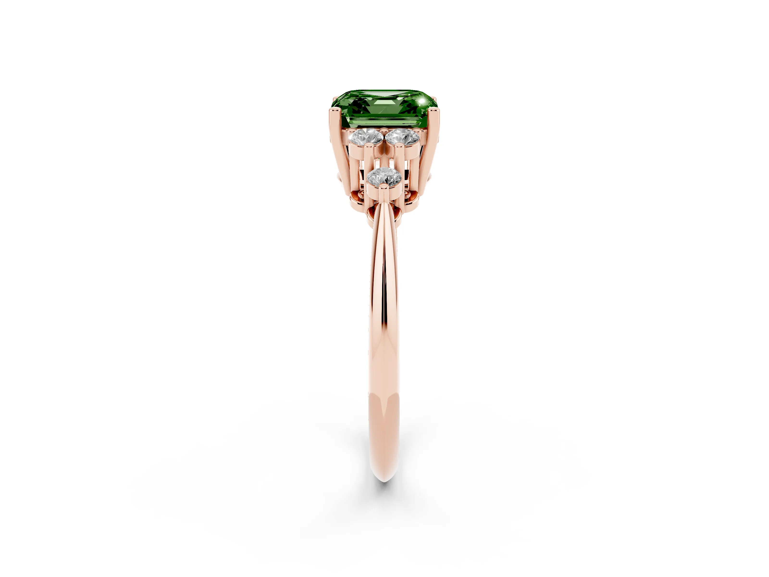Fancy Green Asscher Cut Diamond Cluster Ring Set in Rose gold with Plain Band and Prong Setting