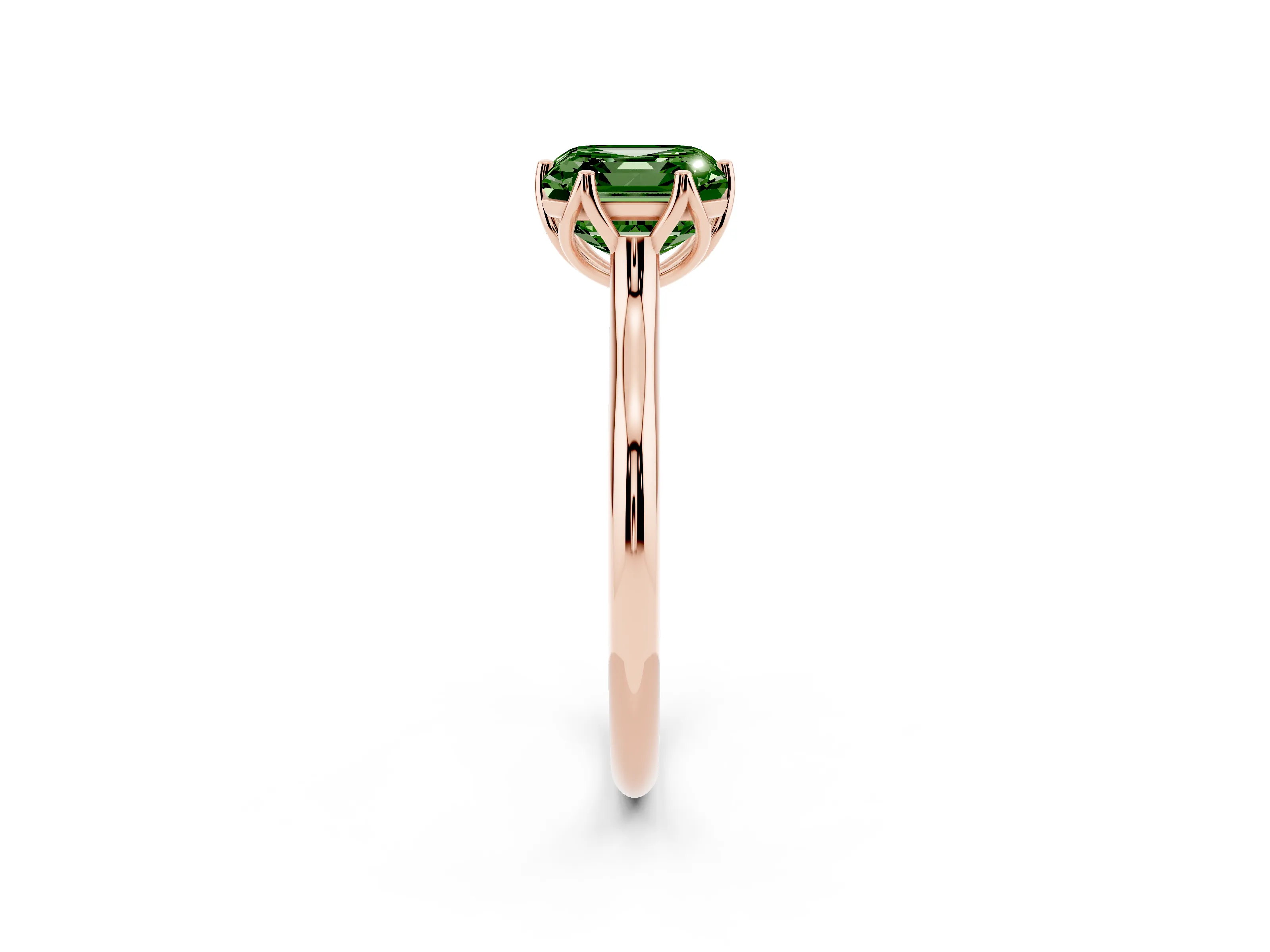 Fancy Green Asscher Cut Diamond Solitaire Cathedral Ring Set in Rose gold with Prong Setting