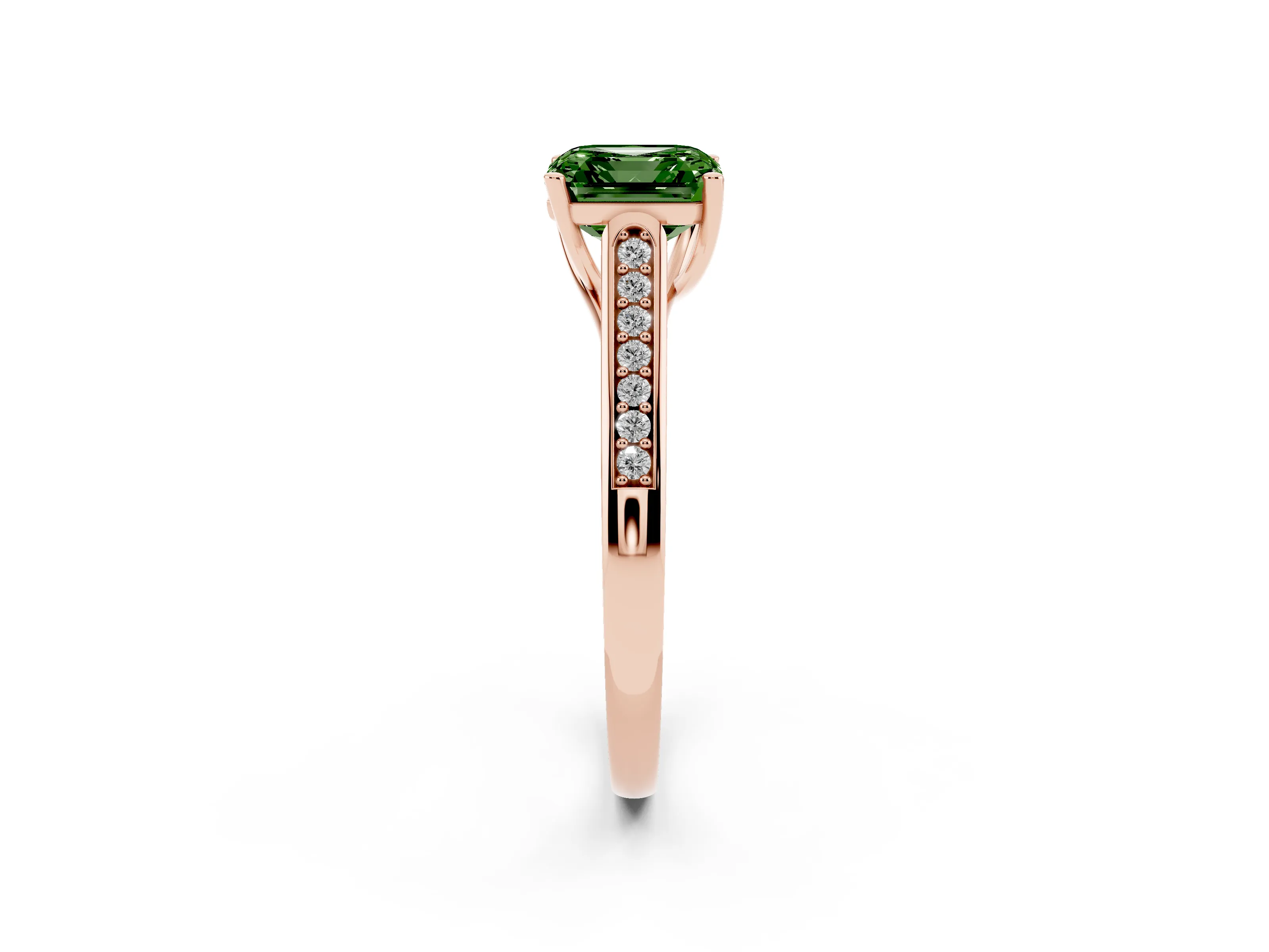 Asscher Cut Engagement Ring Setting for a Fancy Green Lab-Grown Diamond | Rose Gold - Design NV-24597