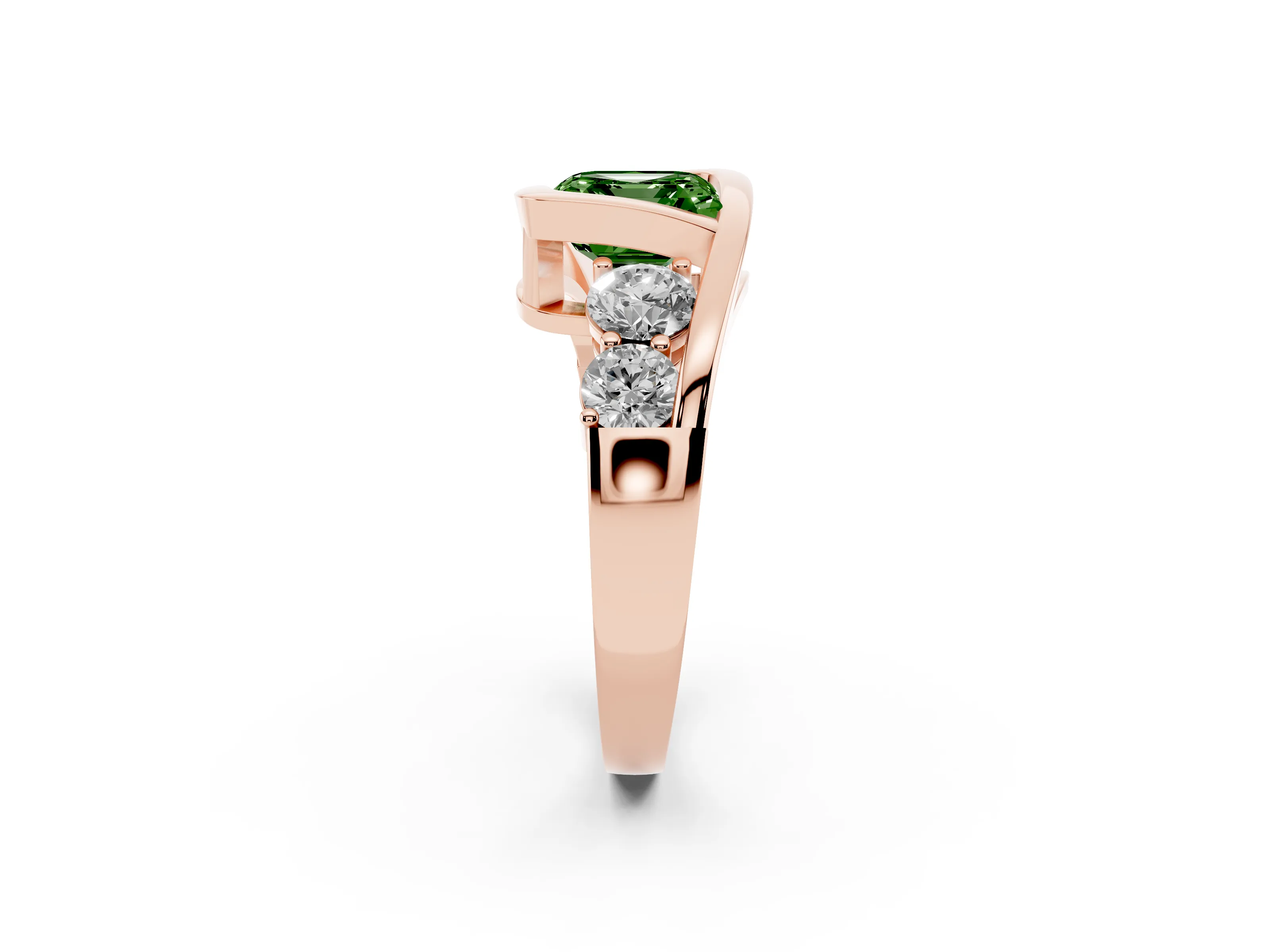 Fancy Green Asscher Cut Diamond Bezel Bypass Ring Set in Rose gold with Round Accents