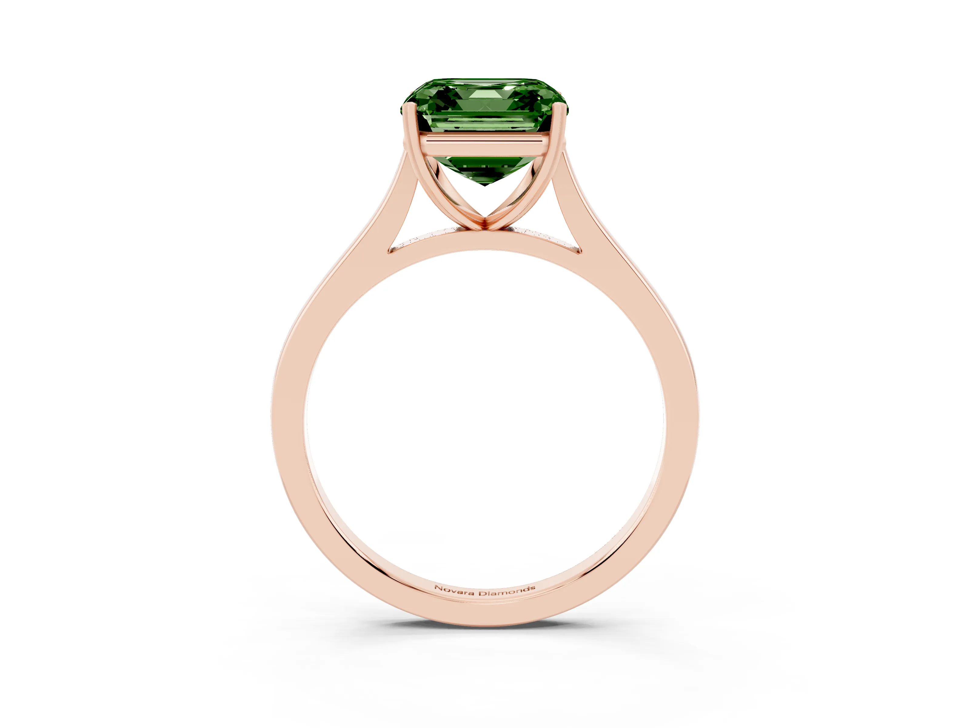 Fancy Green Asscher Cut Diamond Solitaire Heart Prong Engagement Ring Set in Rose gold with Tapered Band