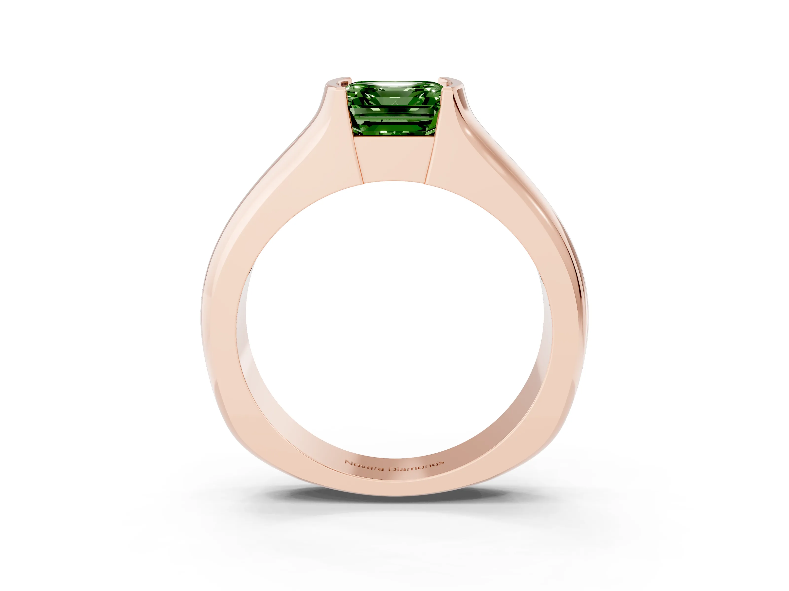 Fancy Green Asscher Cut Diamond Bezel Solitaire Ring Set in Rose gold with Wide Band