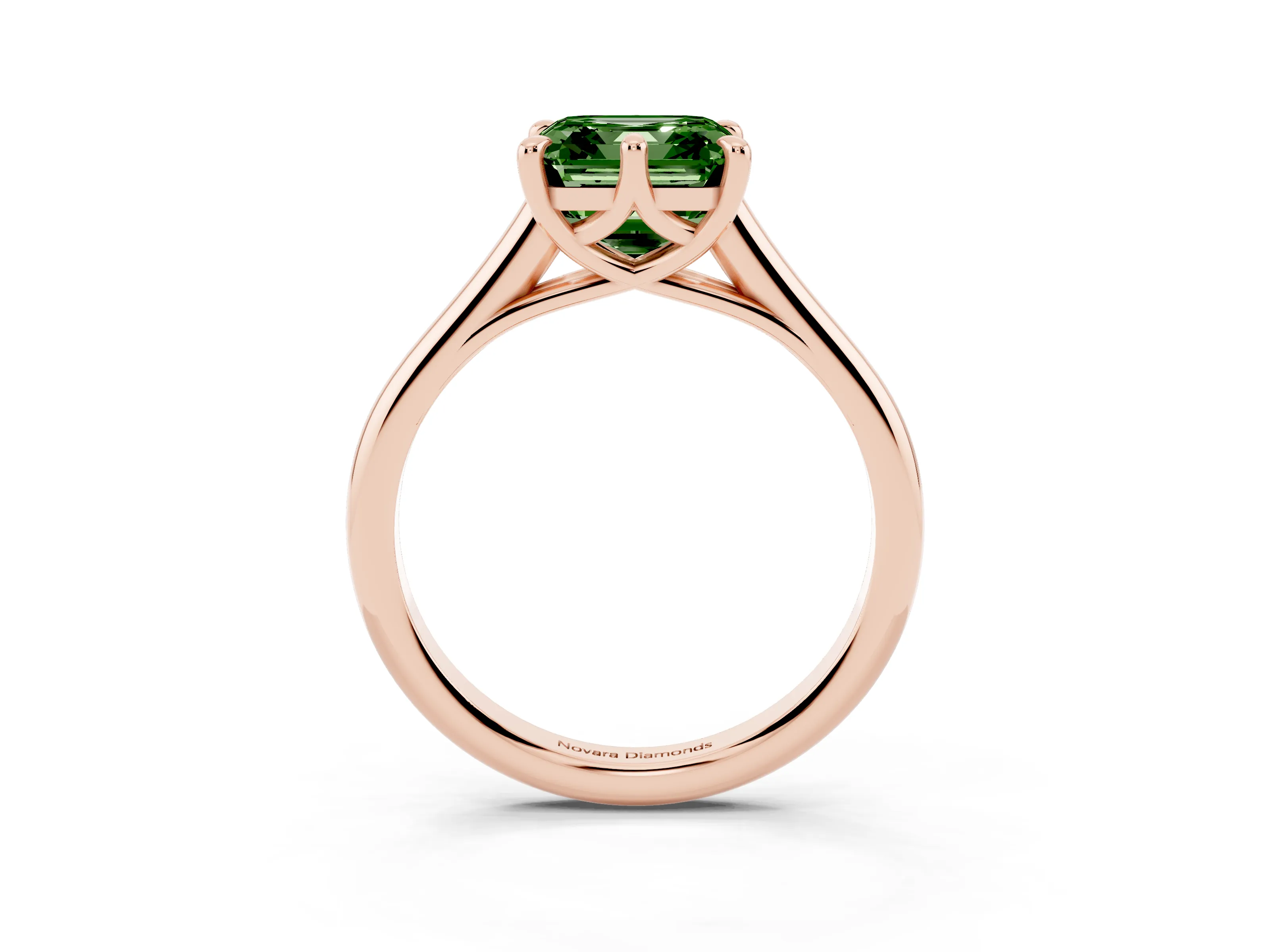 Fancy Green Asscher Cut Diamond Solitaire Engagement Ring Set in Rose gold with Prong Setting and Plain Classic Band