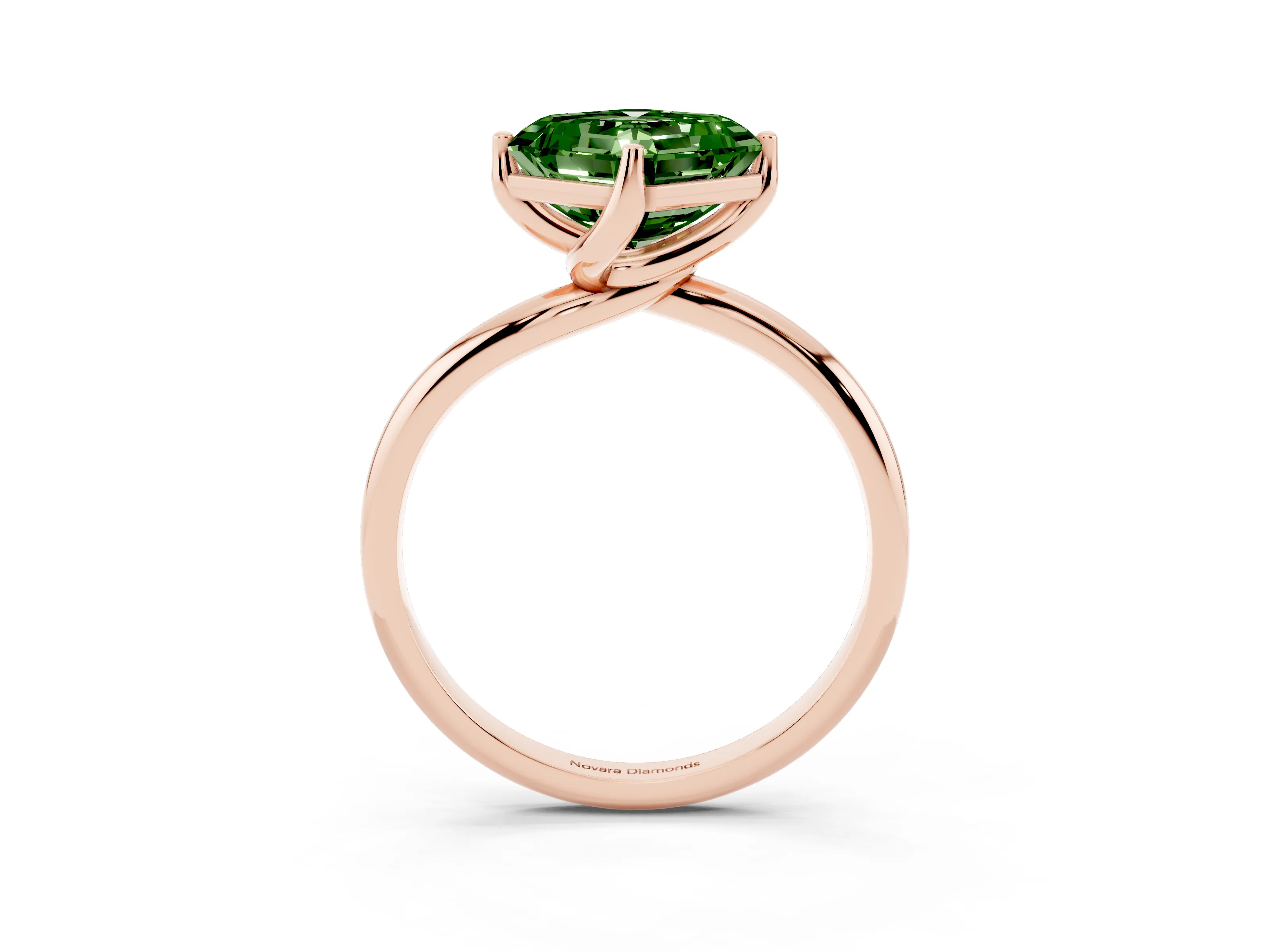 Fancy Green Asscher Cut Diamond Solitaire Engagement Ring Set in Rose gold with Classic Plain Band