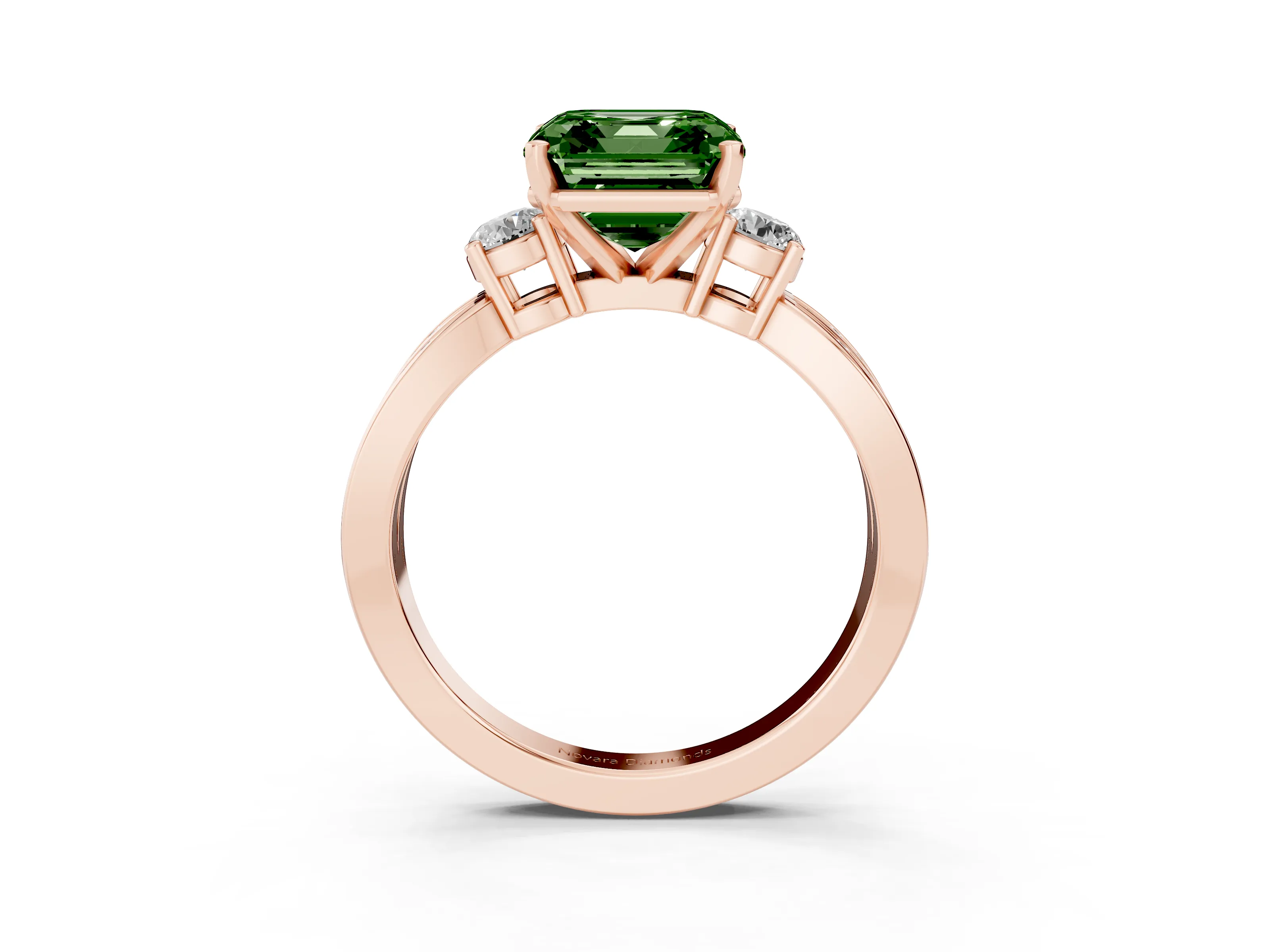 Fancy Green Three-Stone Asscher Cut Diamond Twist Band Ring Set in Rose gold with Pavé Accents and Prong Setting