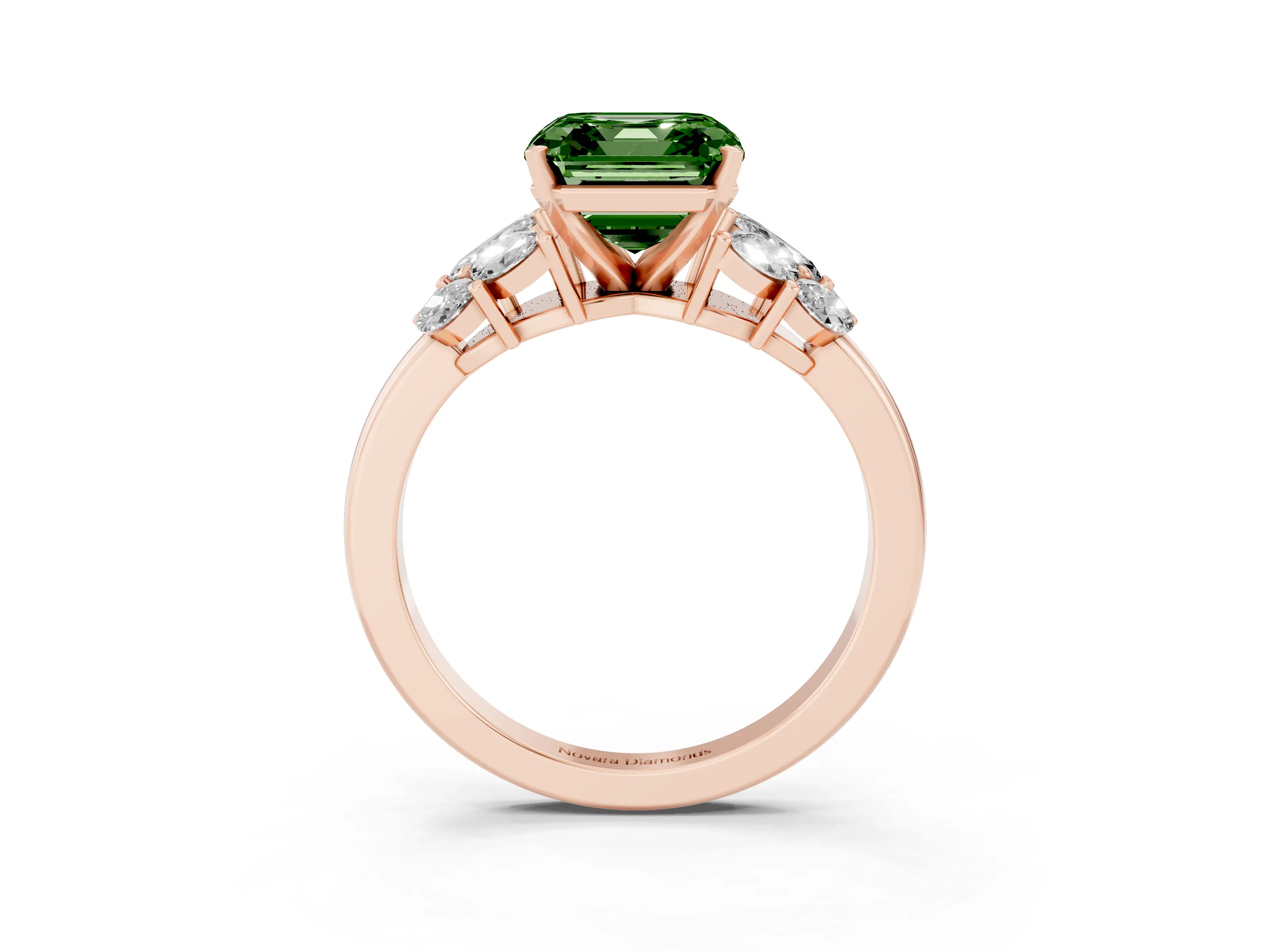 Fancy Green Asscher Cut Diamond Cluster Leaf Design Ring Set in Rose gold with Prong Setting