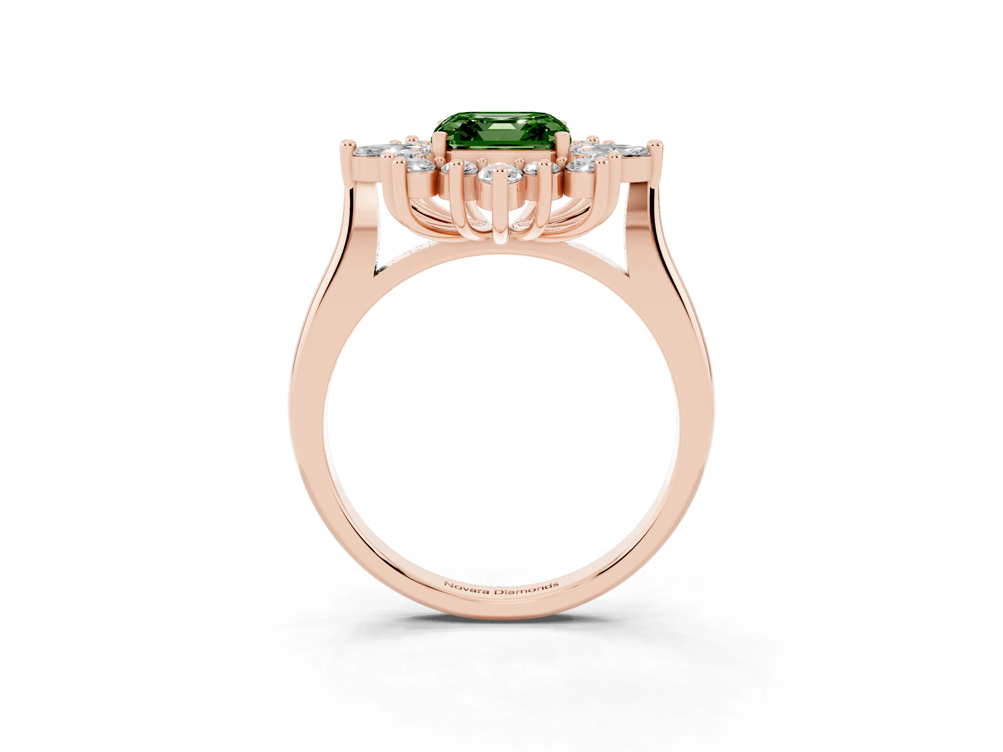Fancy Green Asscher Cut Diamond Cluster Halo Ring Set in Rose gold with Marquise and Round Accents