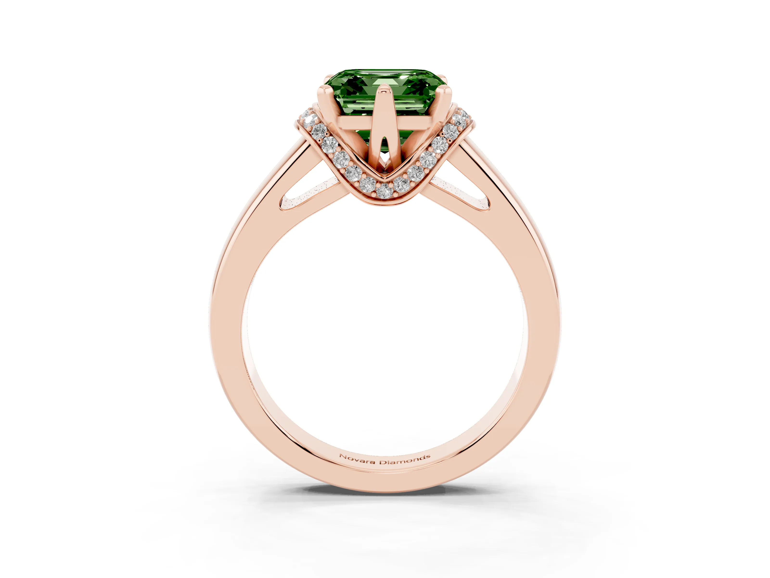 Fancy Green Asscher Cut Diamond Pavé Band Solitaire Ring Set in Rose gold with Prong Setting