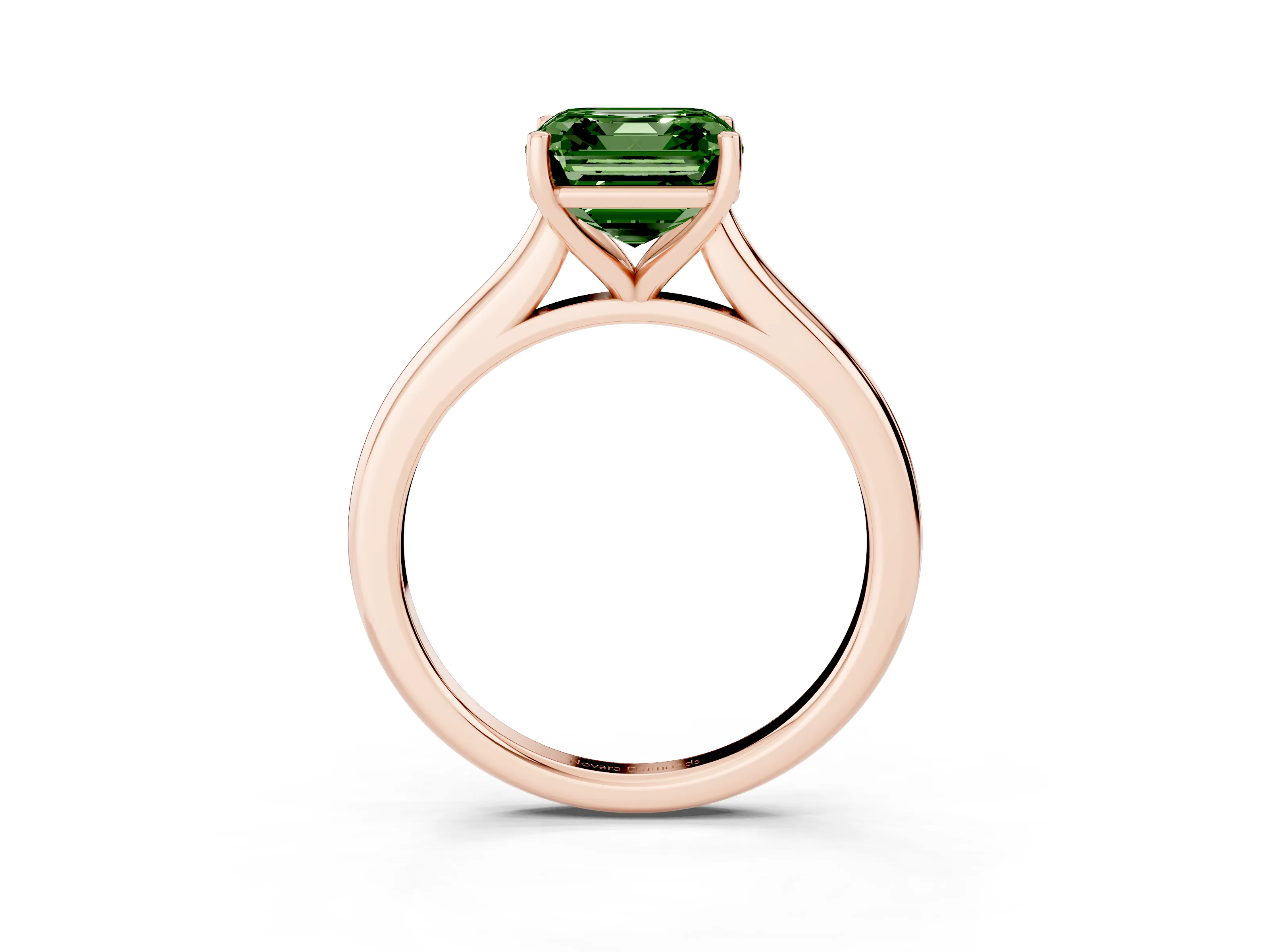 Fancy Green Asscher Cut Diamond Solitaire Ring Set in Rose gold with Cathedral Band and Prong Setting