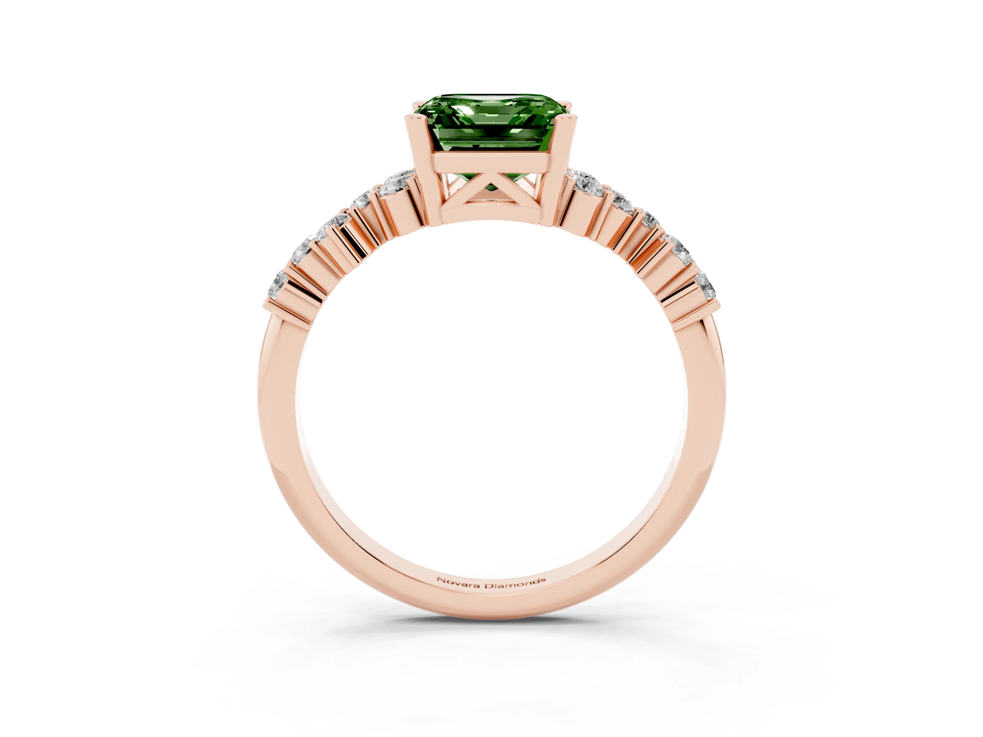 Fancy Green Asscher Cut Diamond Ring Set in Rose gold with Scattered Round Accents