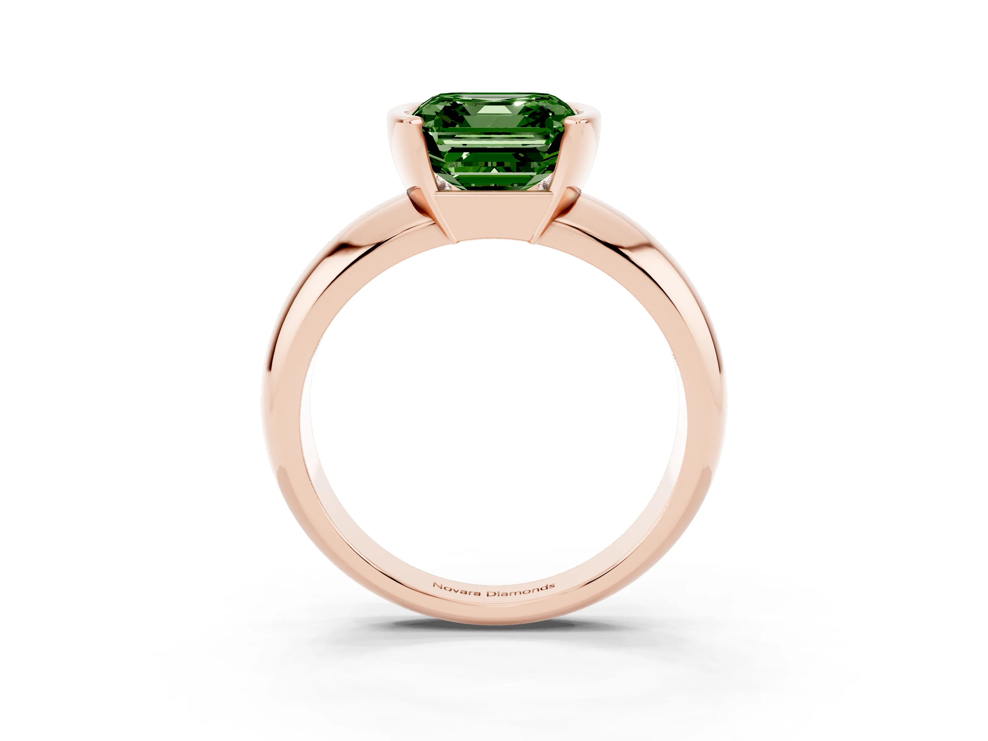 Fancy Green Asscher Cut Diamond Solitaire Tension Set Ring Set in Rose gold with Wide Band