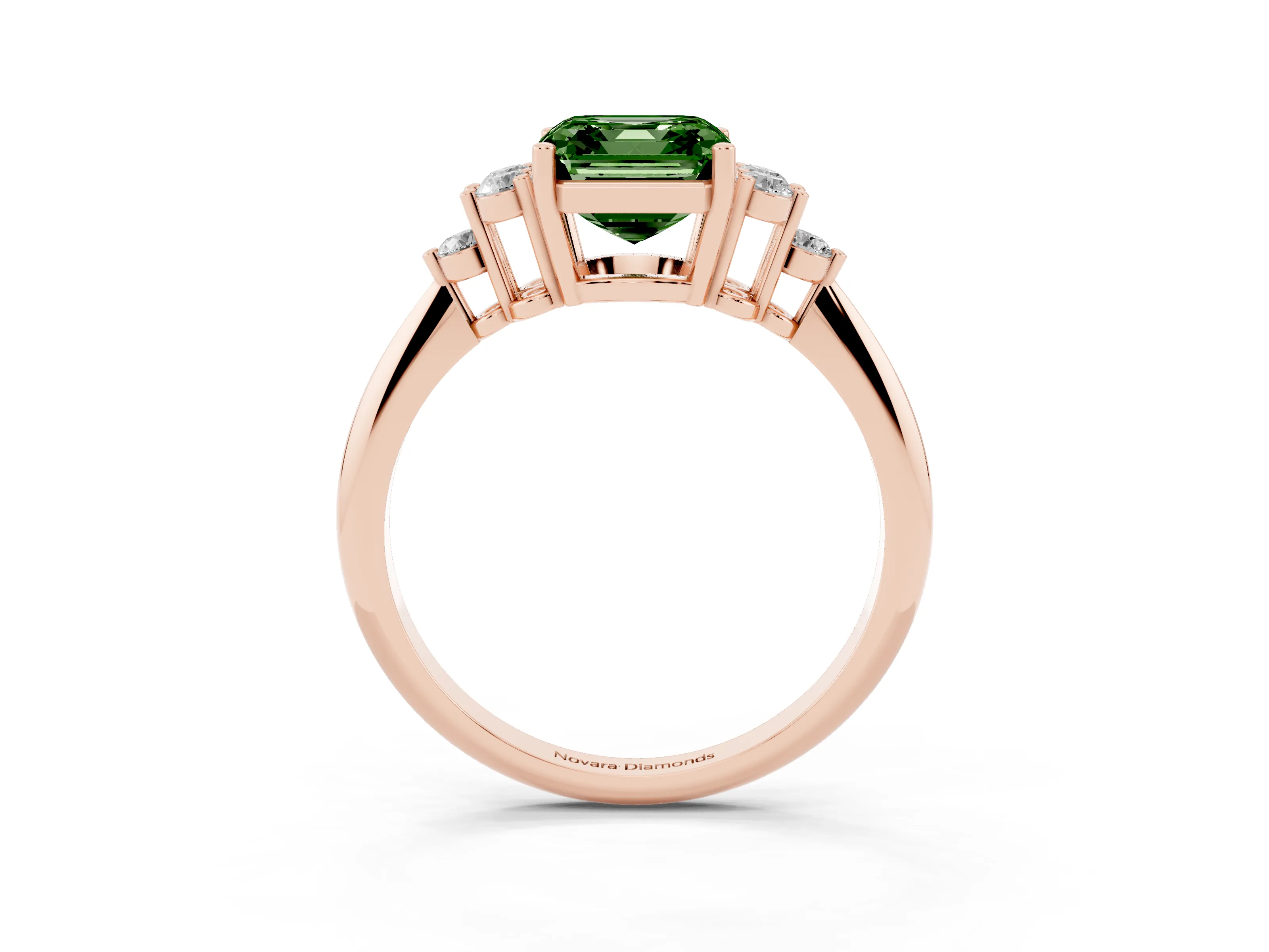 Fancy Green Asscher Cut Diamond Cluster Ring Set in Rose gold with Plain Band and Prong Setting