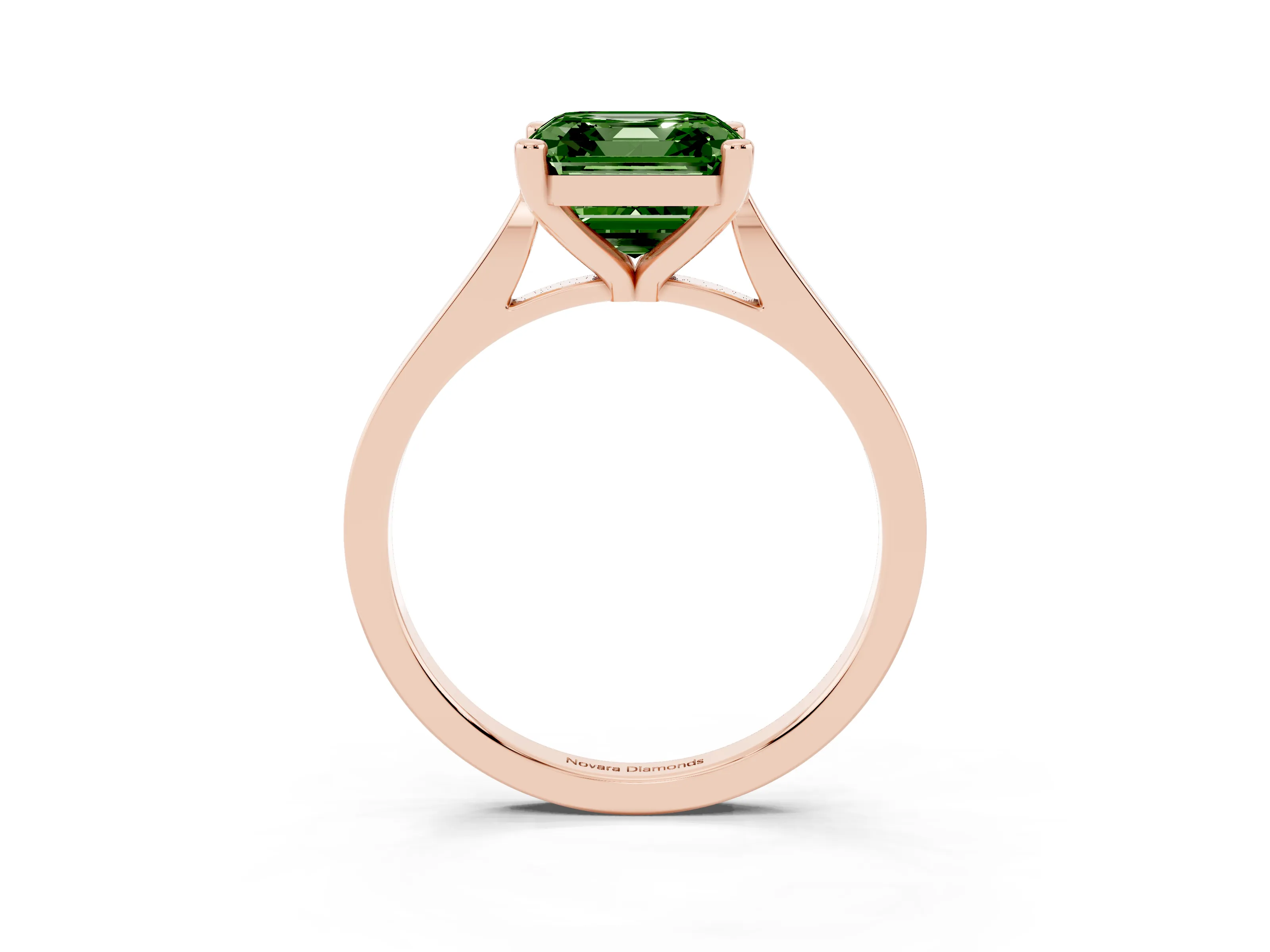 Fancy Green Asscher Cut Diamond Solitaire Ring Set in Rose gold with Prong Setting and Tapered Band