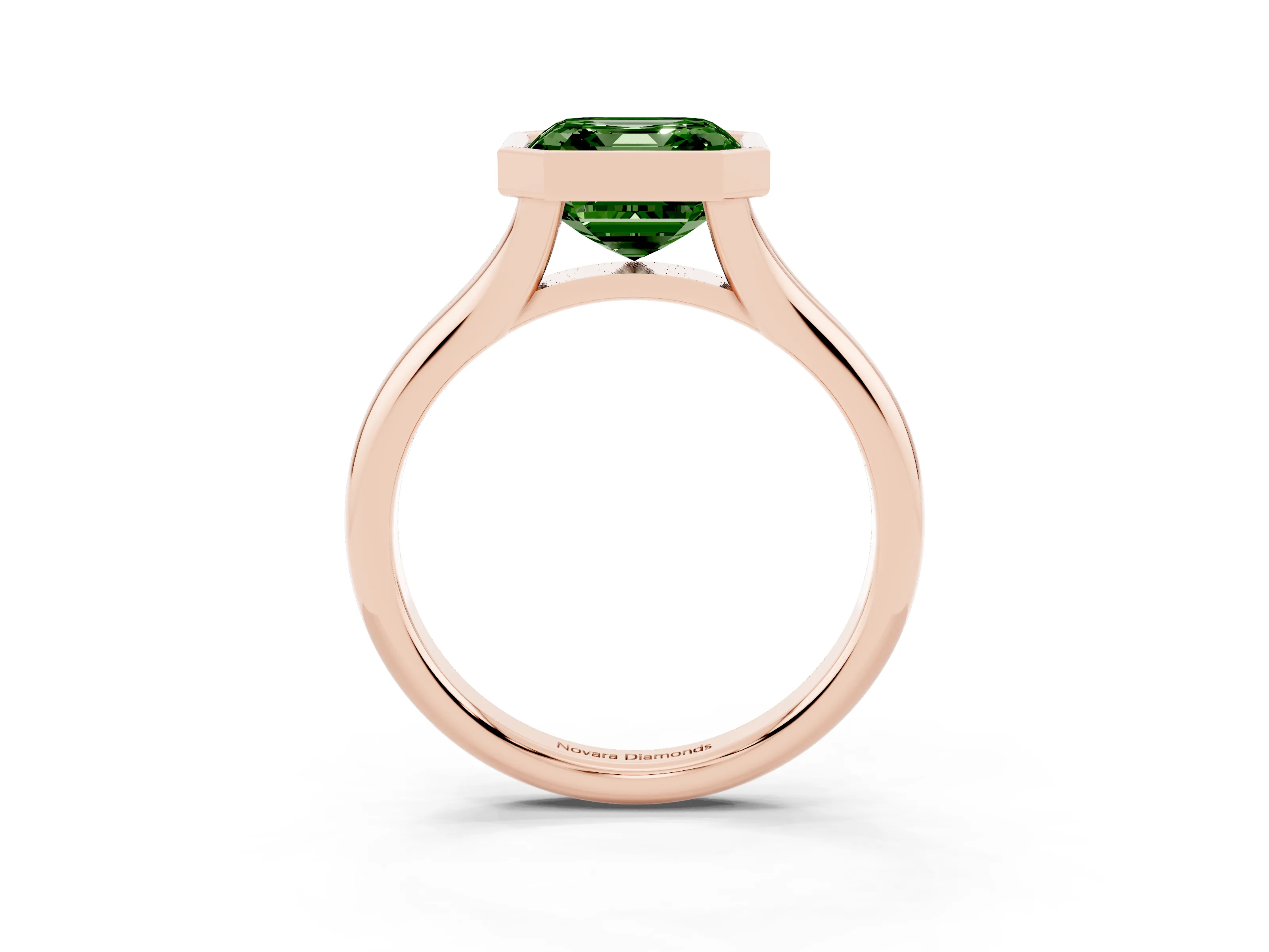 Fancy Green Bezel Set Asscher Cut Diamond Solitaire Ring Set in Rose gold with Smooth Band