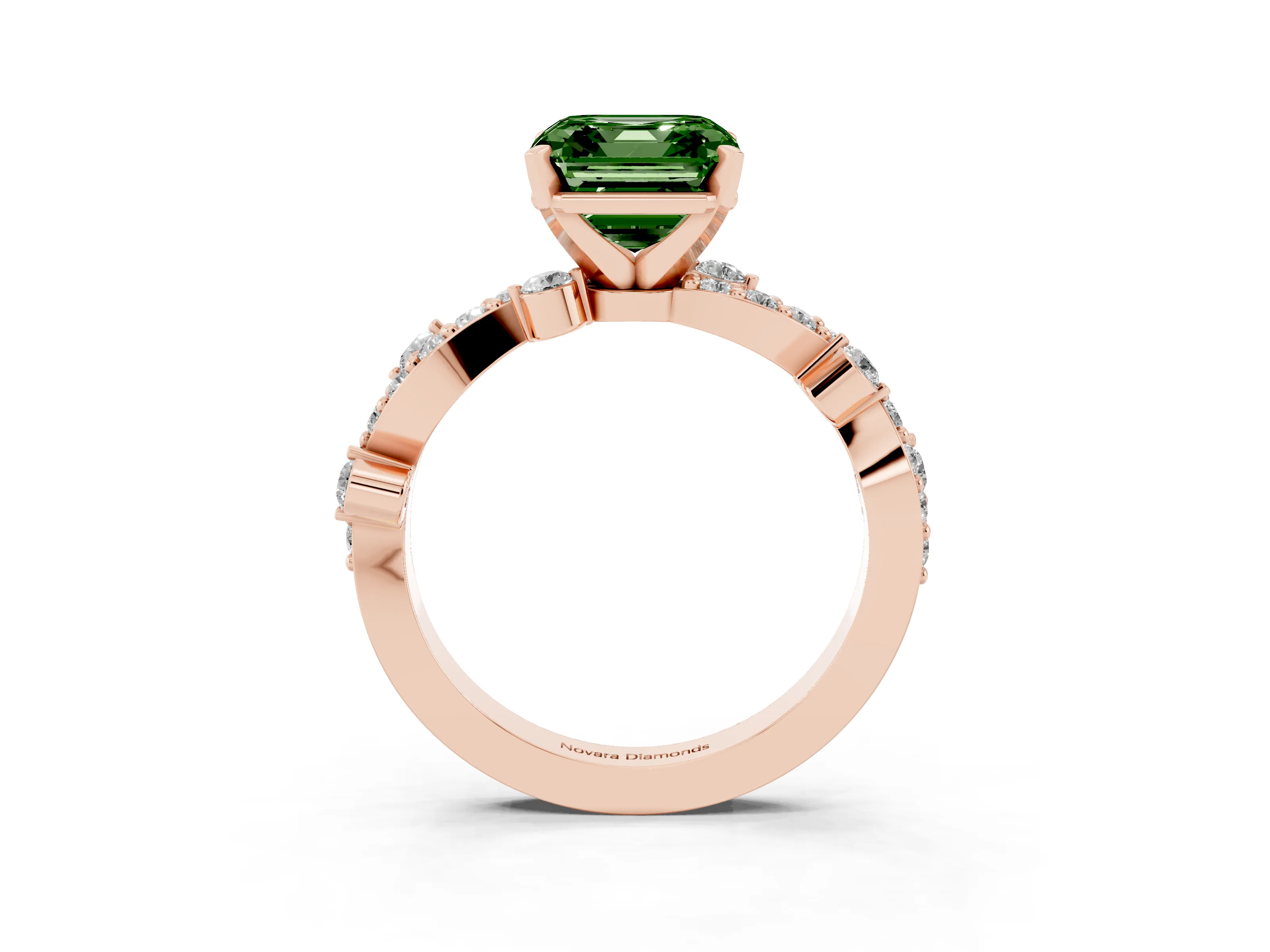 Fancy Green Asscher Cut Diamond Solitaire Twisted Band Set in Rose gold with Pavé Setting