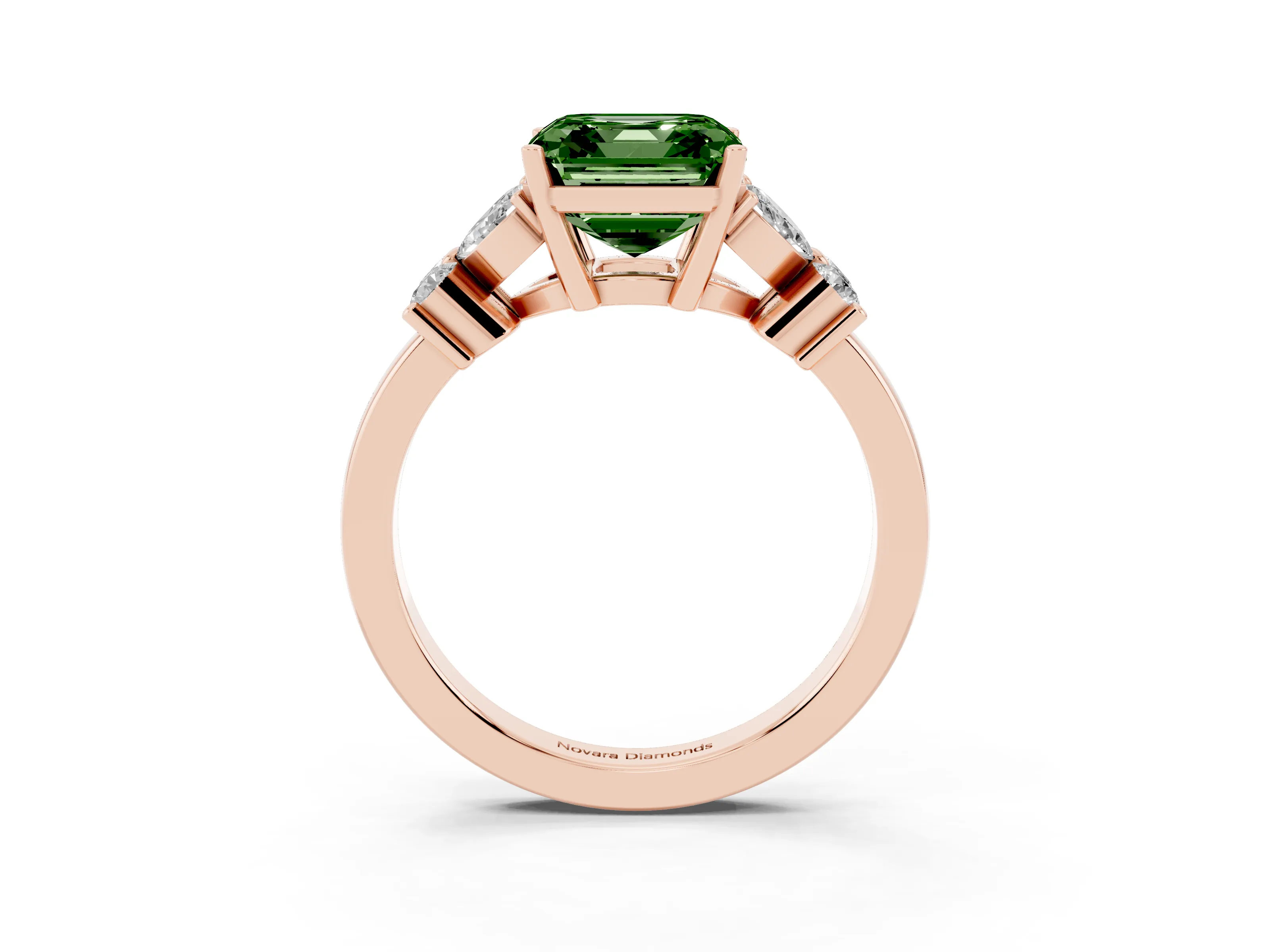 Fancy Green Asscher Cut Diamond Floral Cluster Ring Set in Rose gold with Marquise Petals and Prong Setting