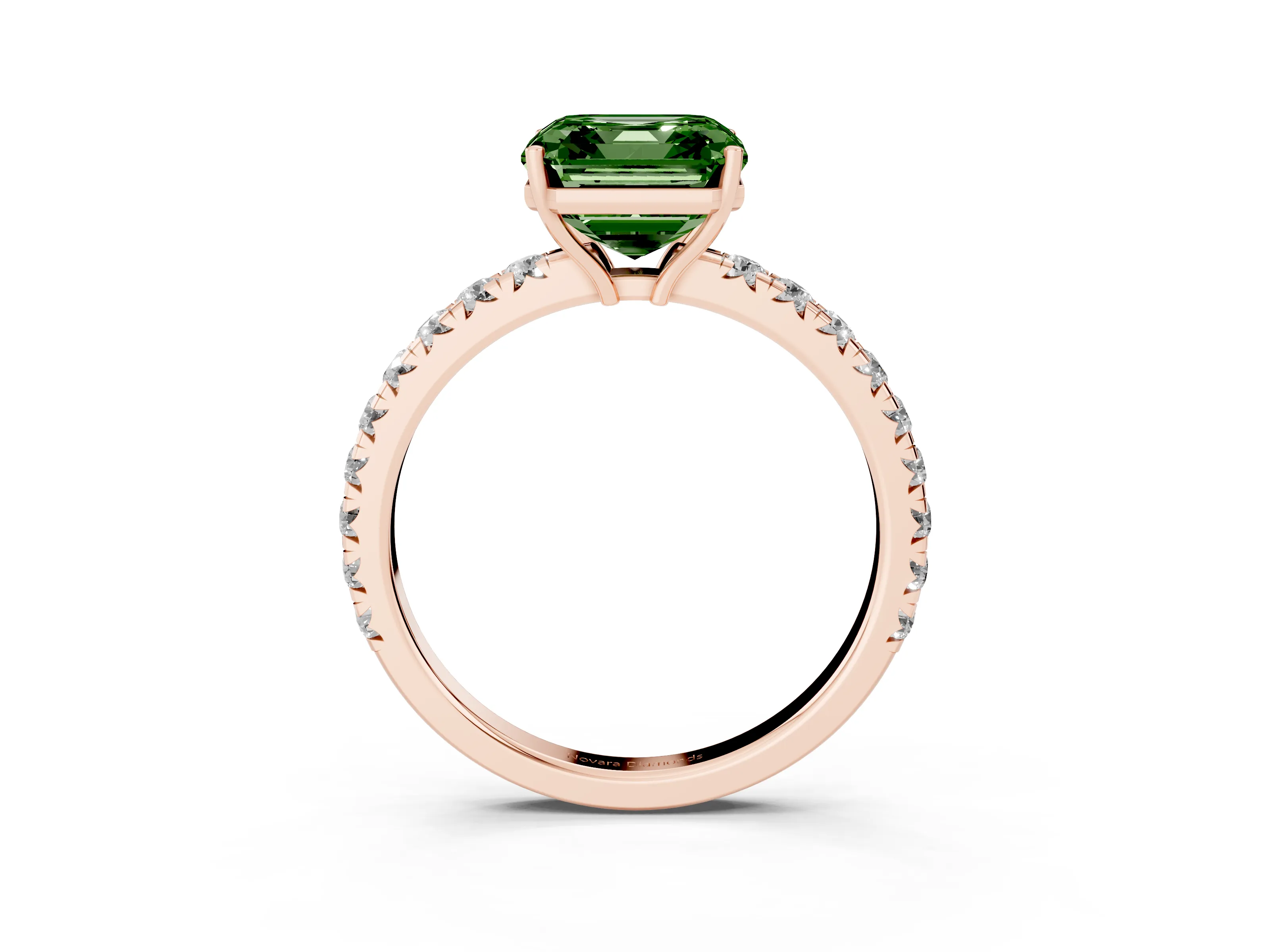 Fancy Green Asscher Cut Diamond Pavé Solitaire Engagement Ring Set in Rose gold with Prong Setting