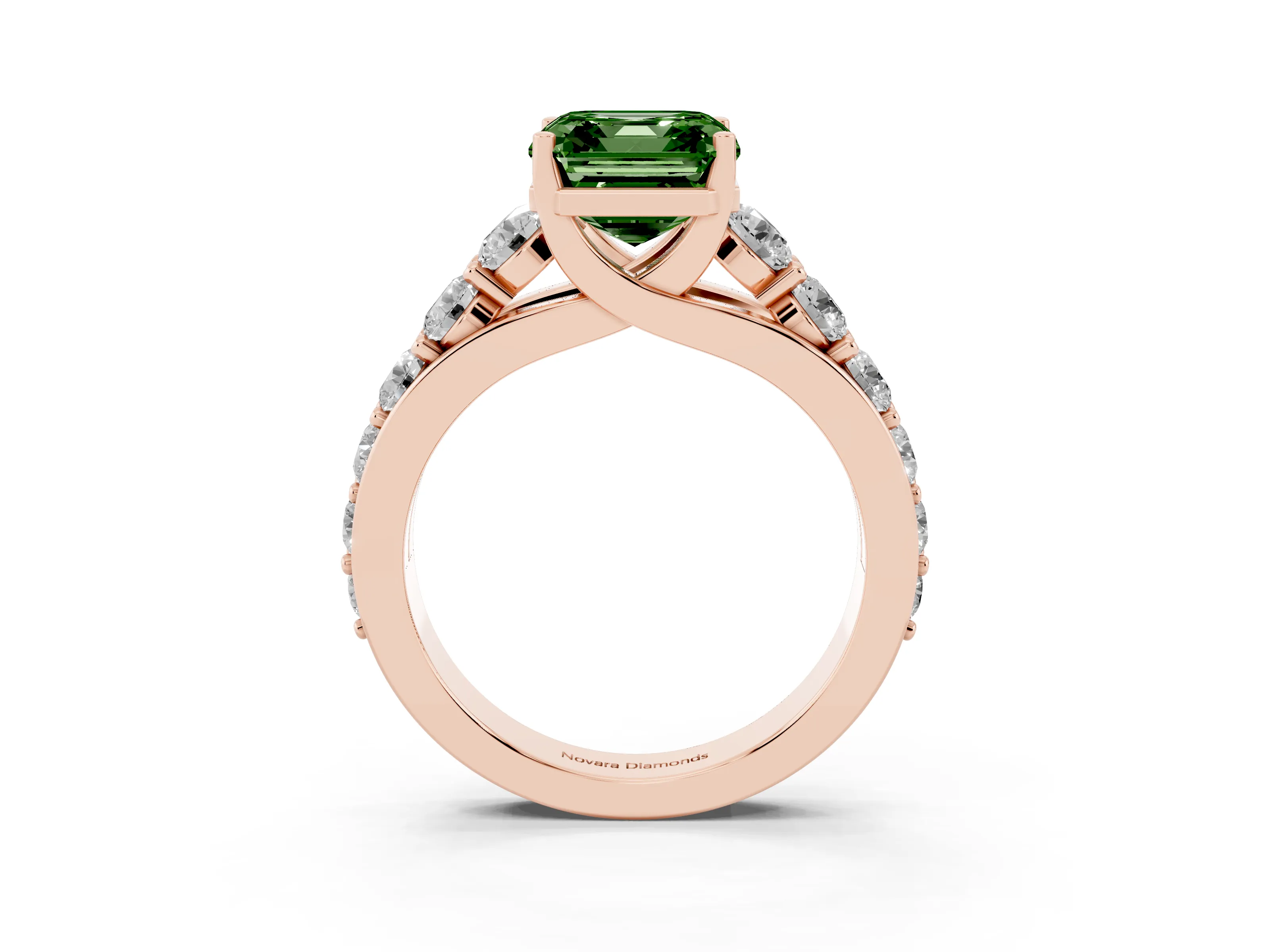 Fancy Green Asscher Cut Diamond Pavé Engagement Ring Set in Rose gold with Prong Setting
