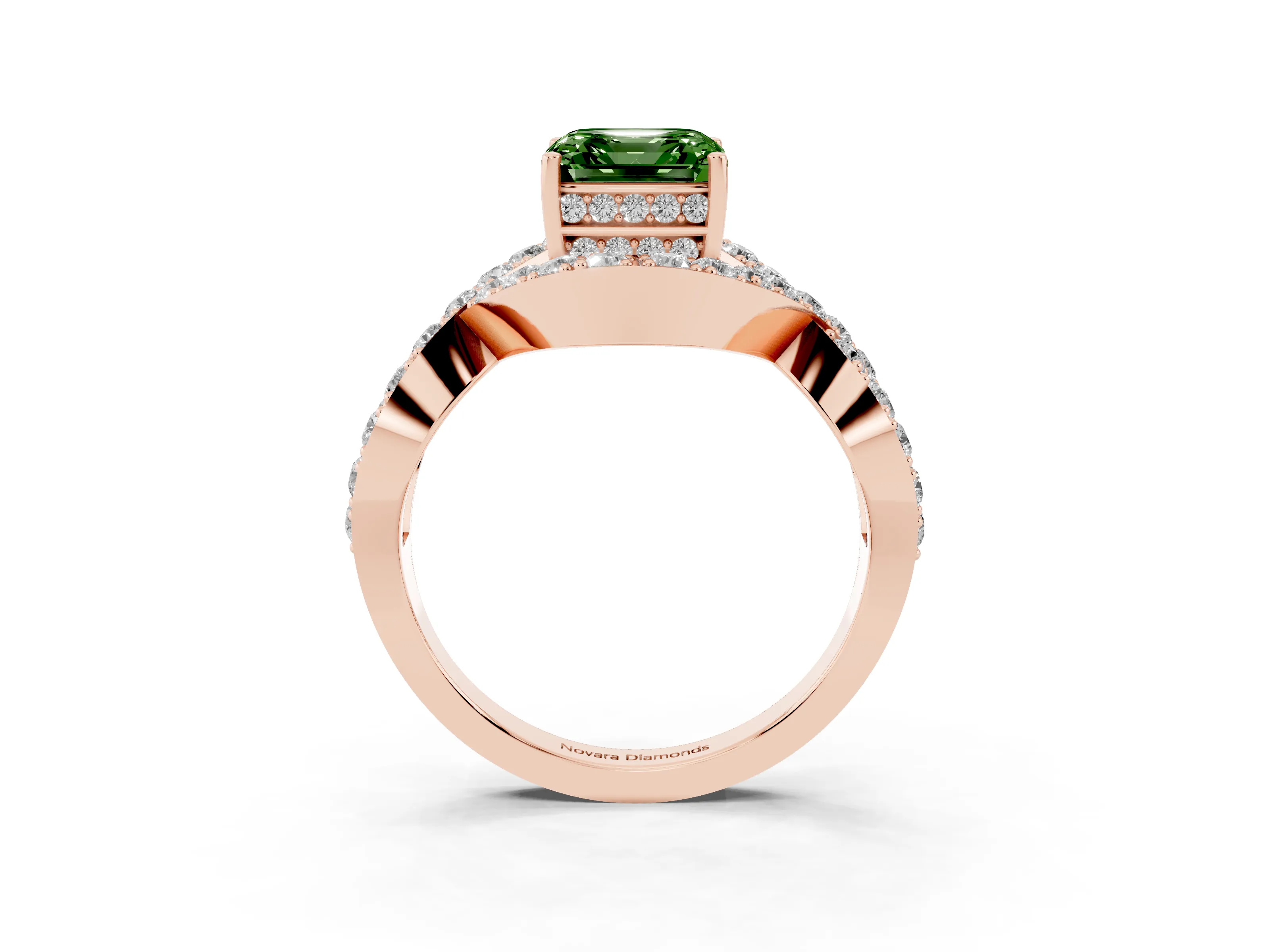 Fancy Green Asscher Cut Diamond Solitaire Twist Band Pavé Engagement Ring Set in Rose gold
