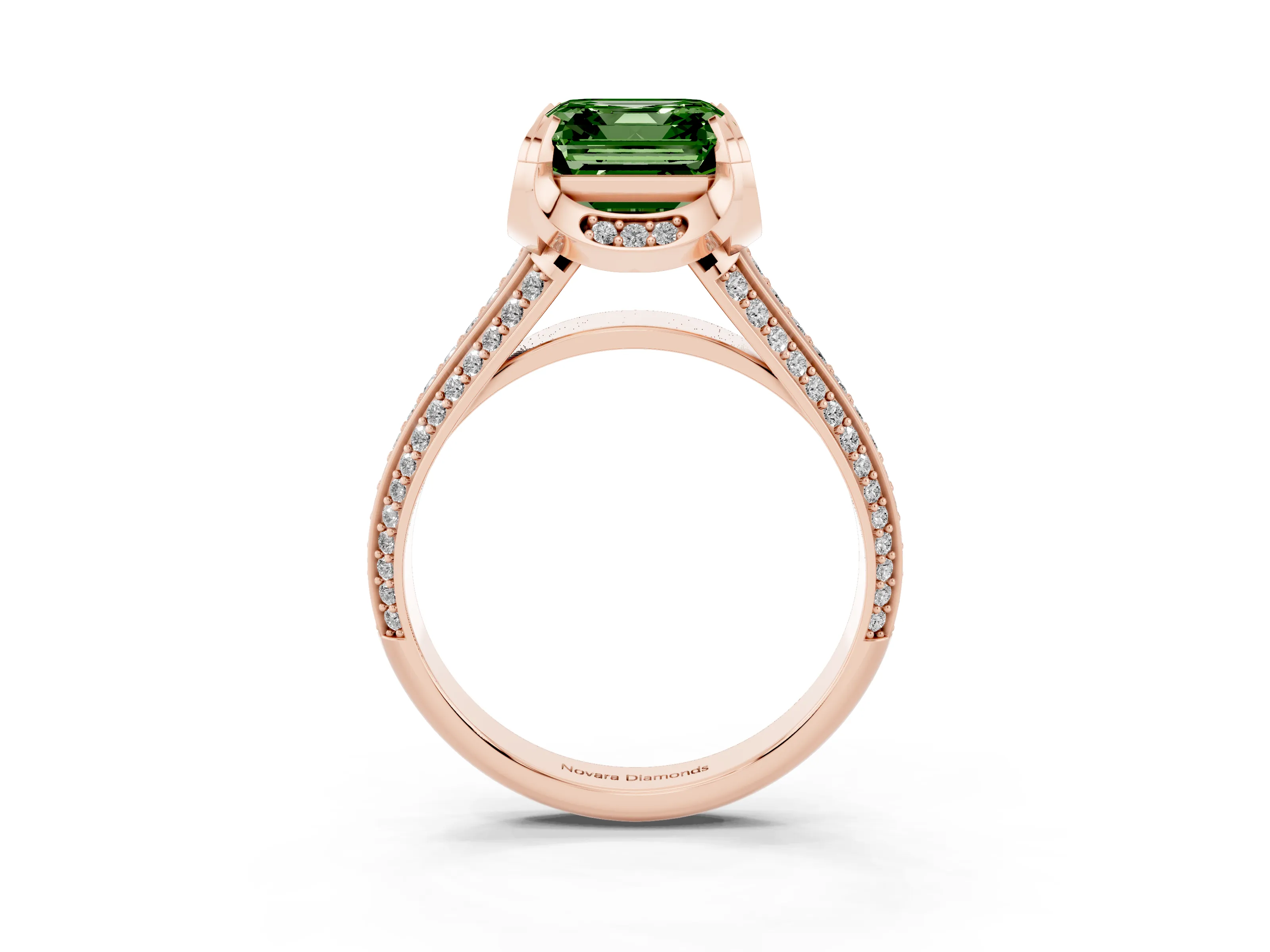 Fancy Green Asscher Cut Diamond Pavé Split Shank Solitaire Ring Set in Rose gold with Prong Setting