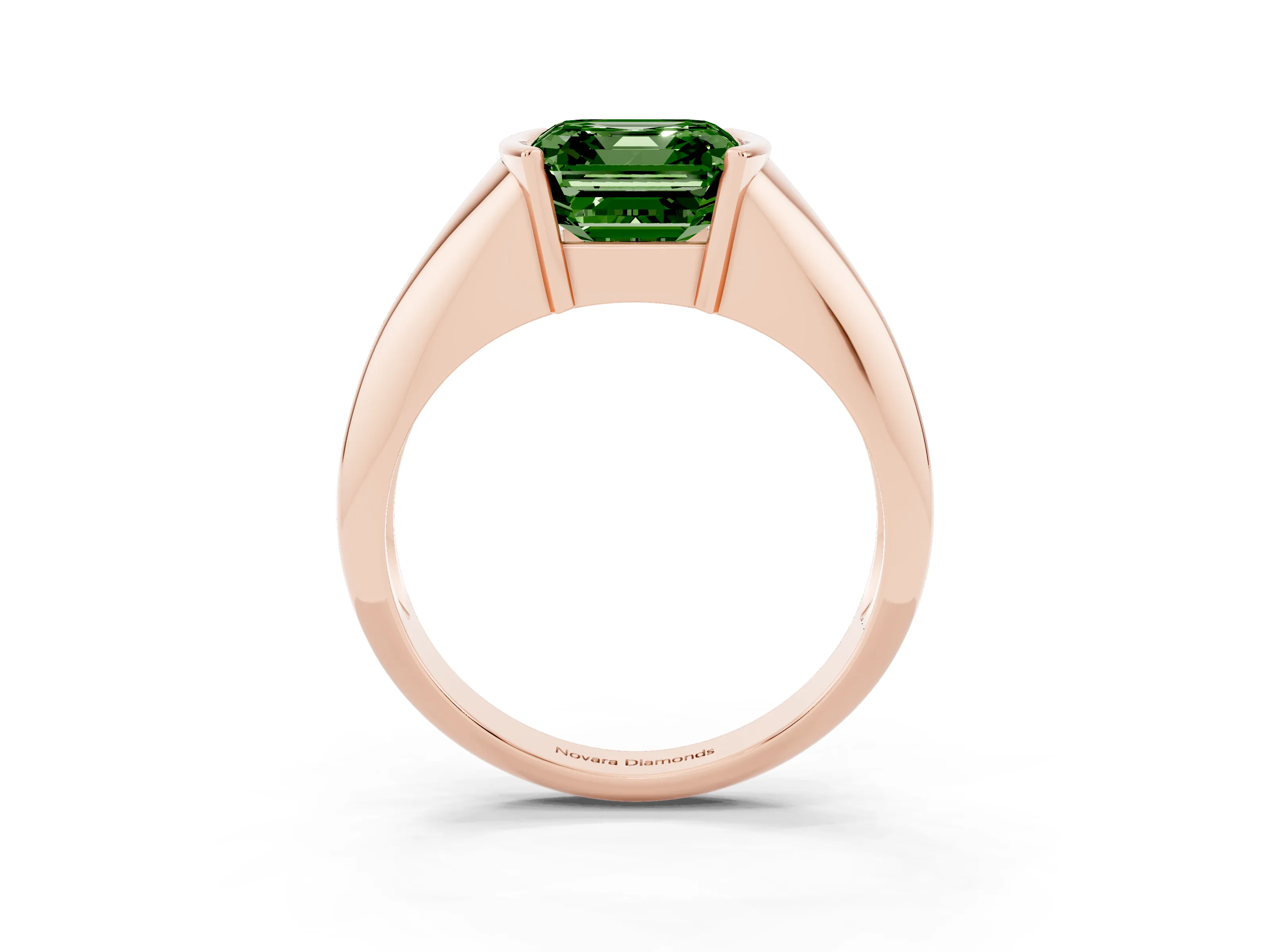 Fancy Green Asscher Cut Diamond Solitaire Tension Set Ring Set in Rose gold