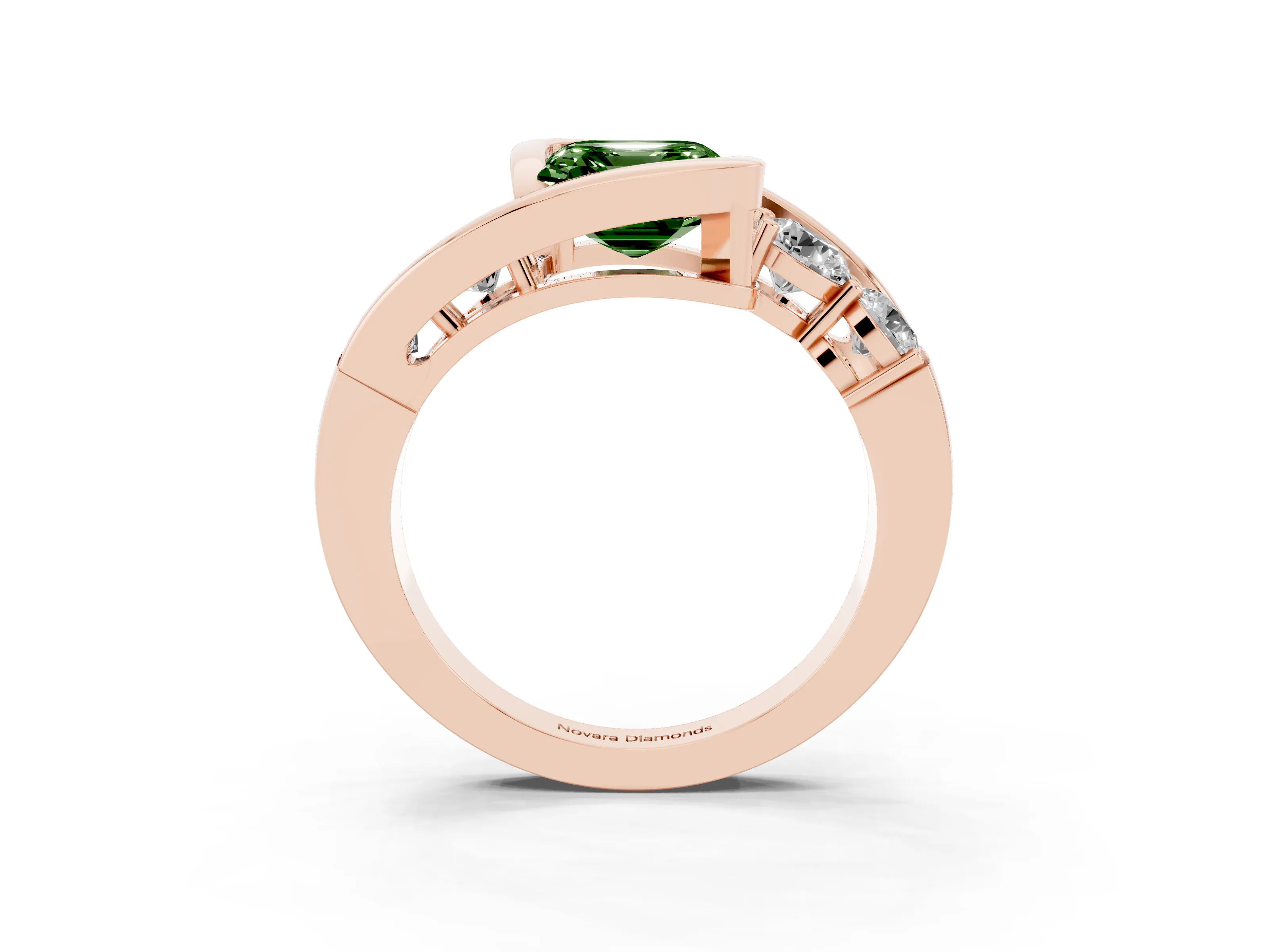 Fancy Green Asscher Cut Diamond Bezel Bypass Ring Set in Rose gold with Round Accents